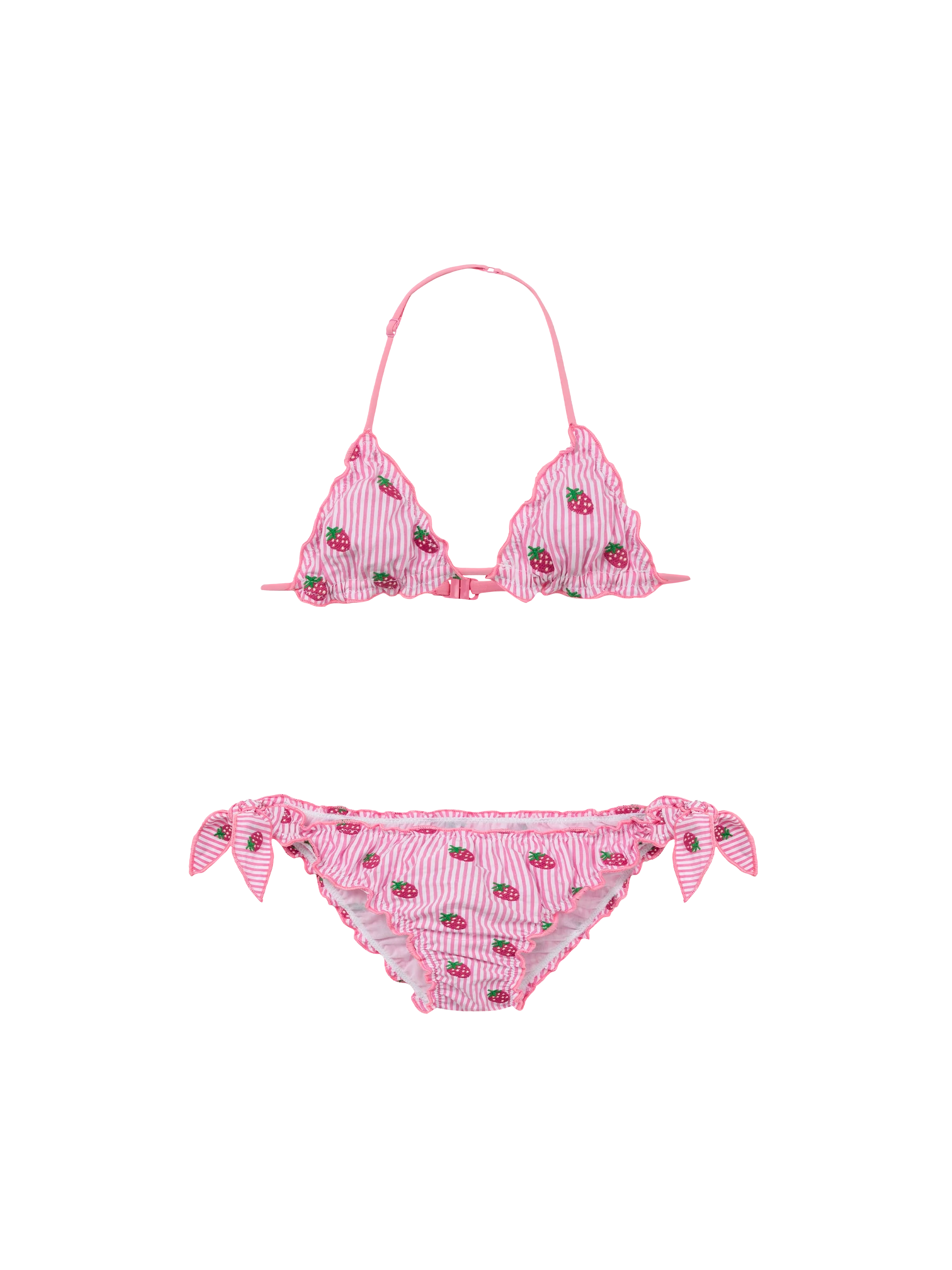 Bikini a triangolo classico Cris in seersucker con stampa a righe e ricamo
