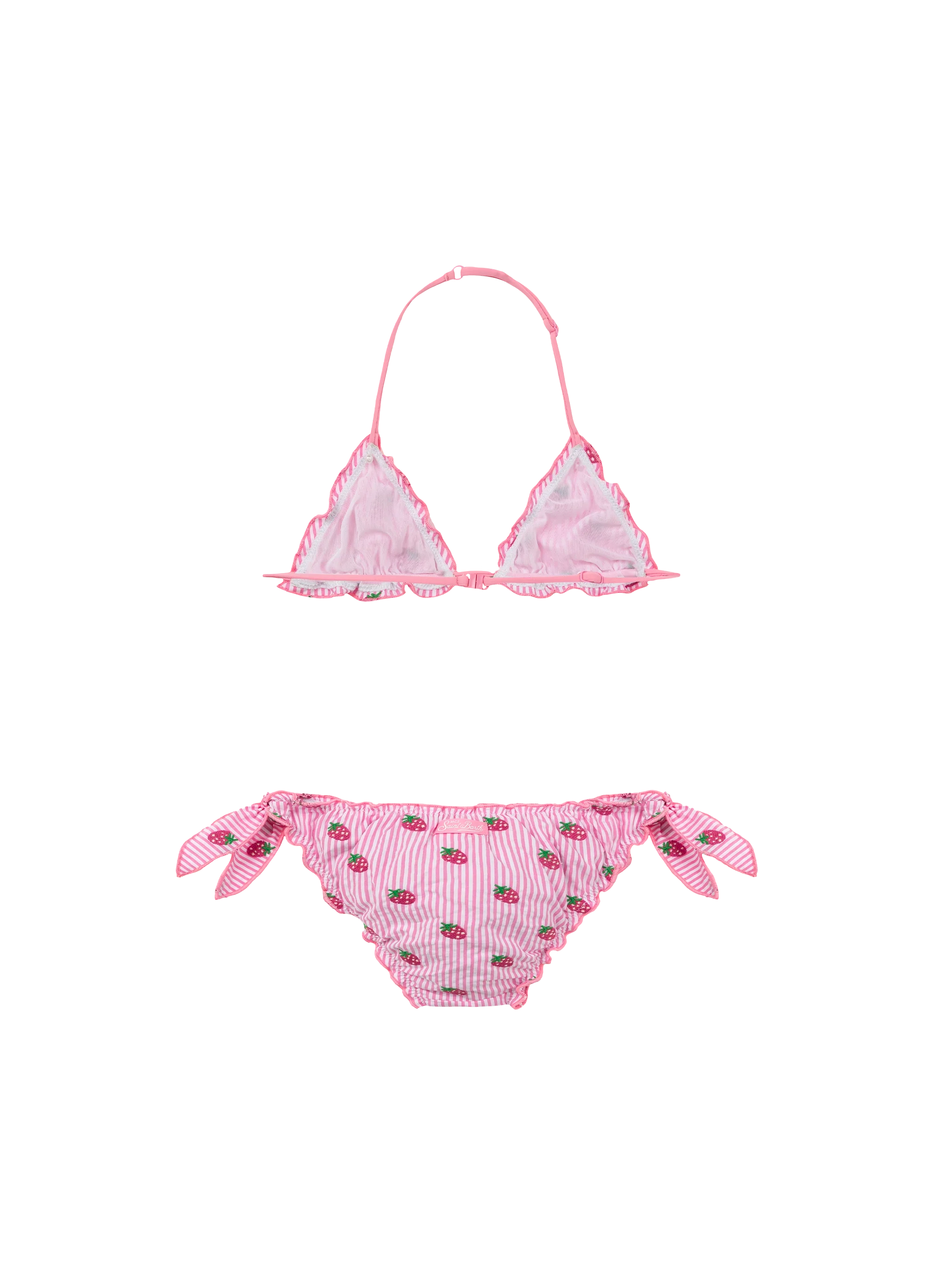 Bikini a triangolo classico Cris in seersucker con stampa a righe e ricamo - Image 2