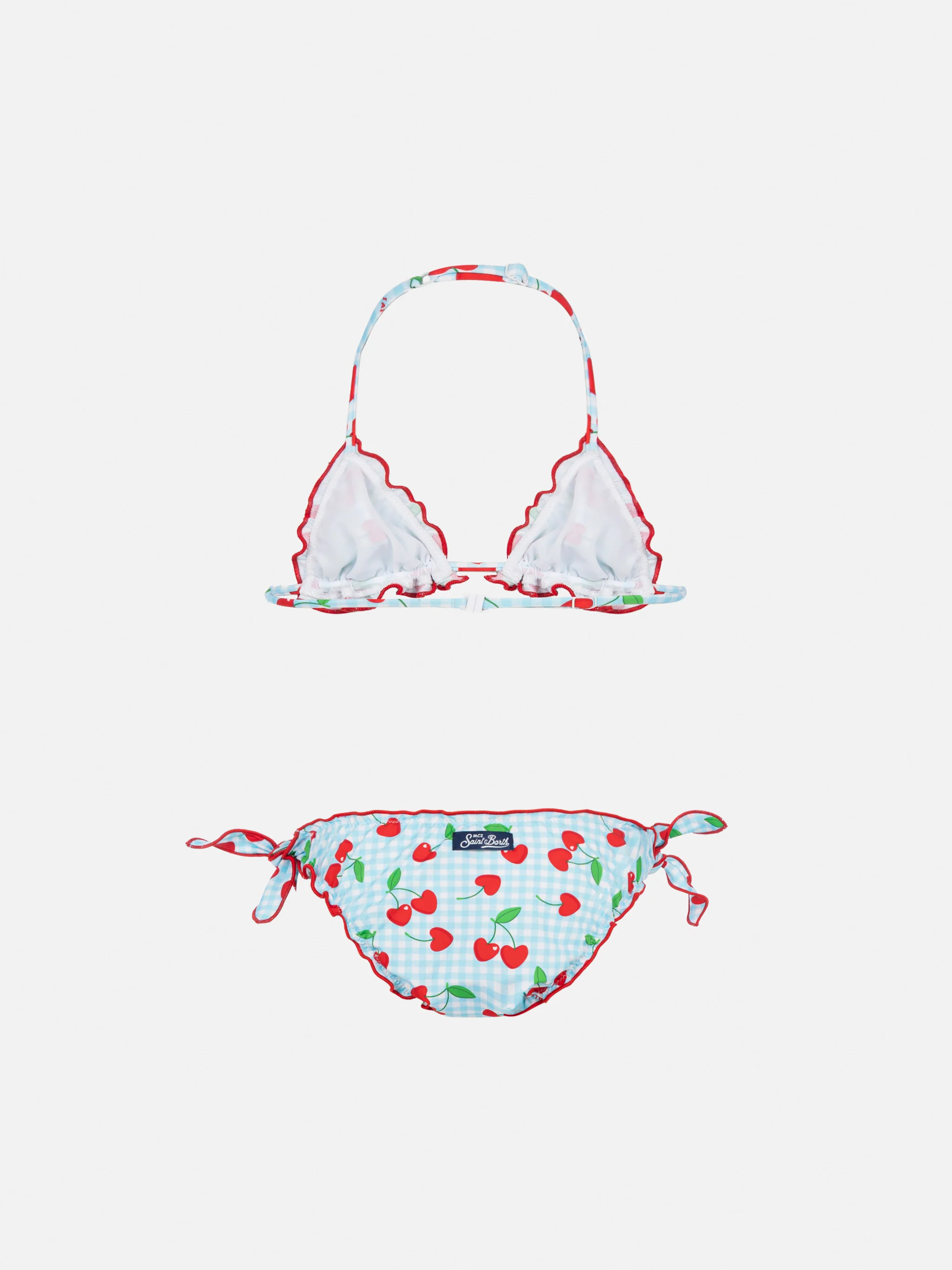 Bikini a triangolo classico Cris con stampa ciliegie e quadretti vichy - Image 2