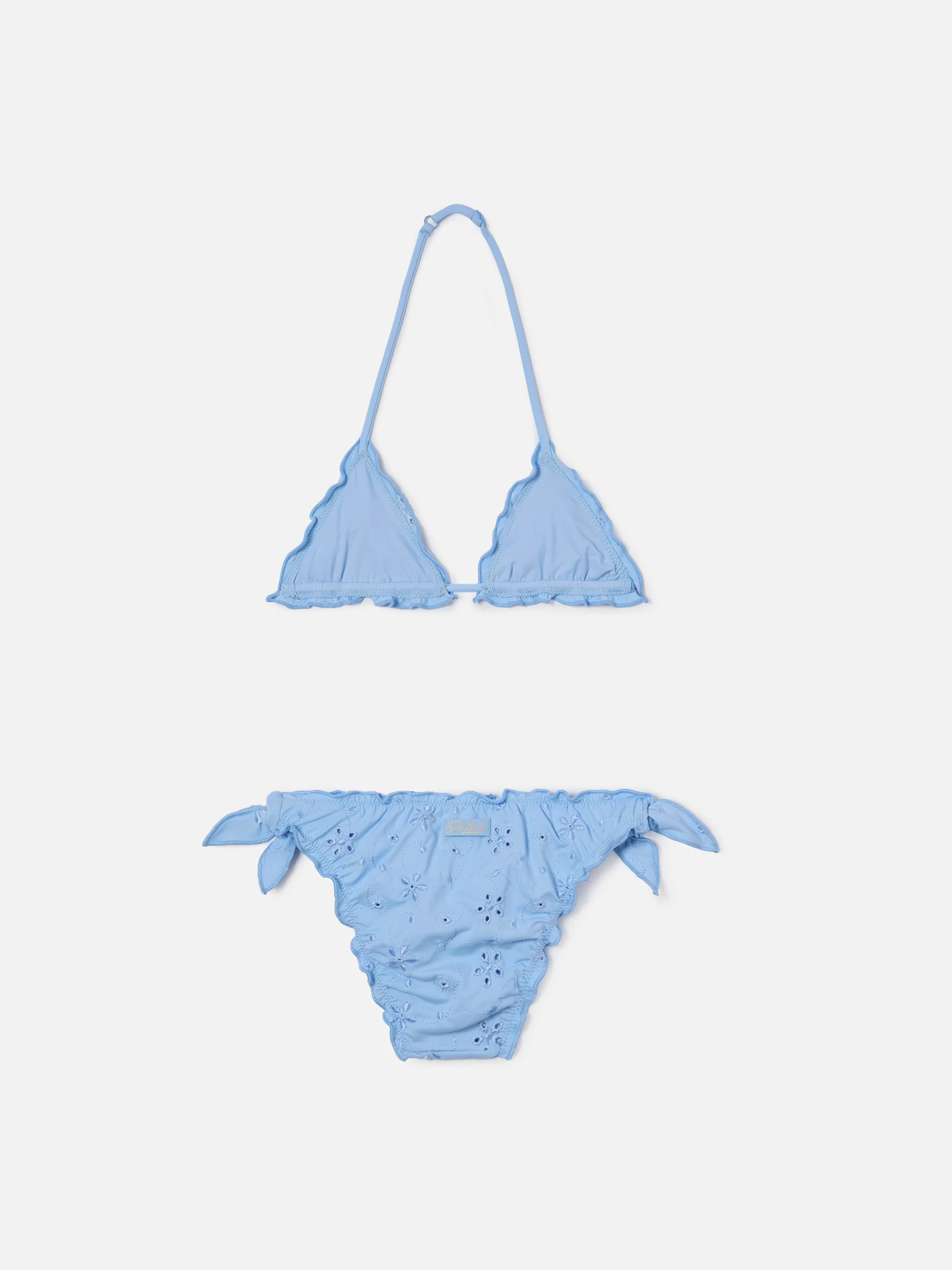 Bikini Cris in tessuto sangallo azzurro con bordi arricciati - Image 2