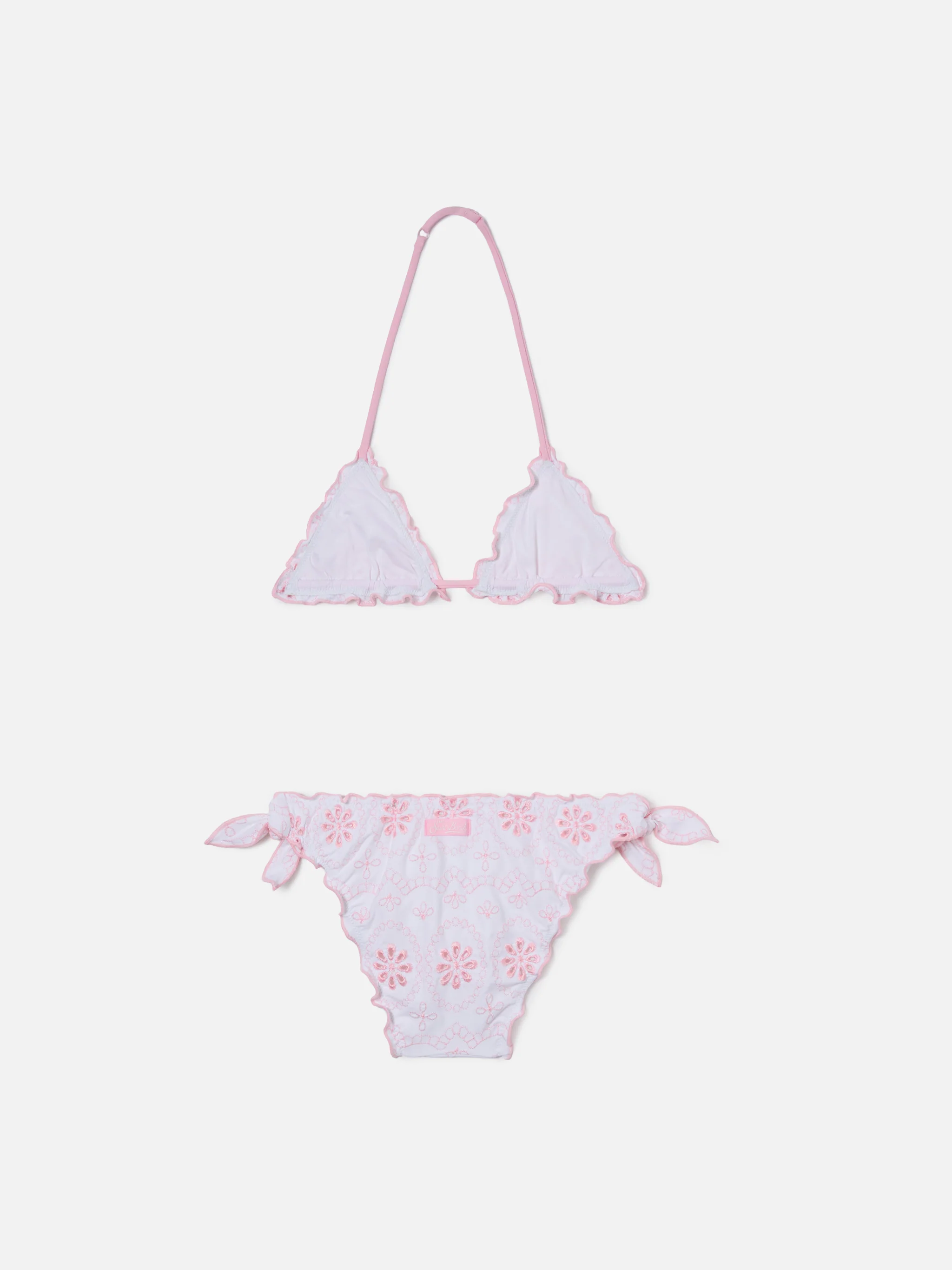 Bikini Cris in tessuto sangallo bianco con ricamo rosa - Image 2