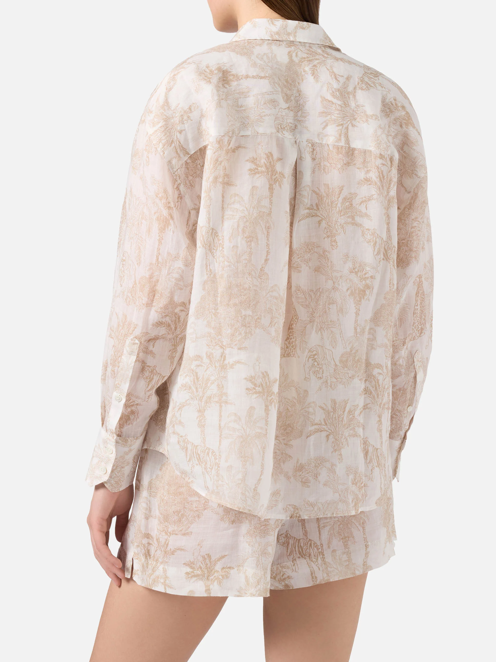 Camicia Cristal in ramie con stampa toile de jouy beige - Image 3