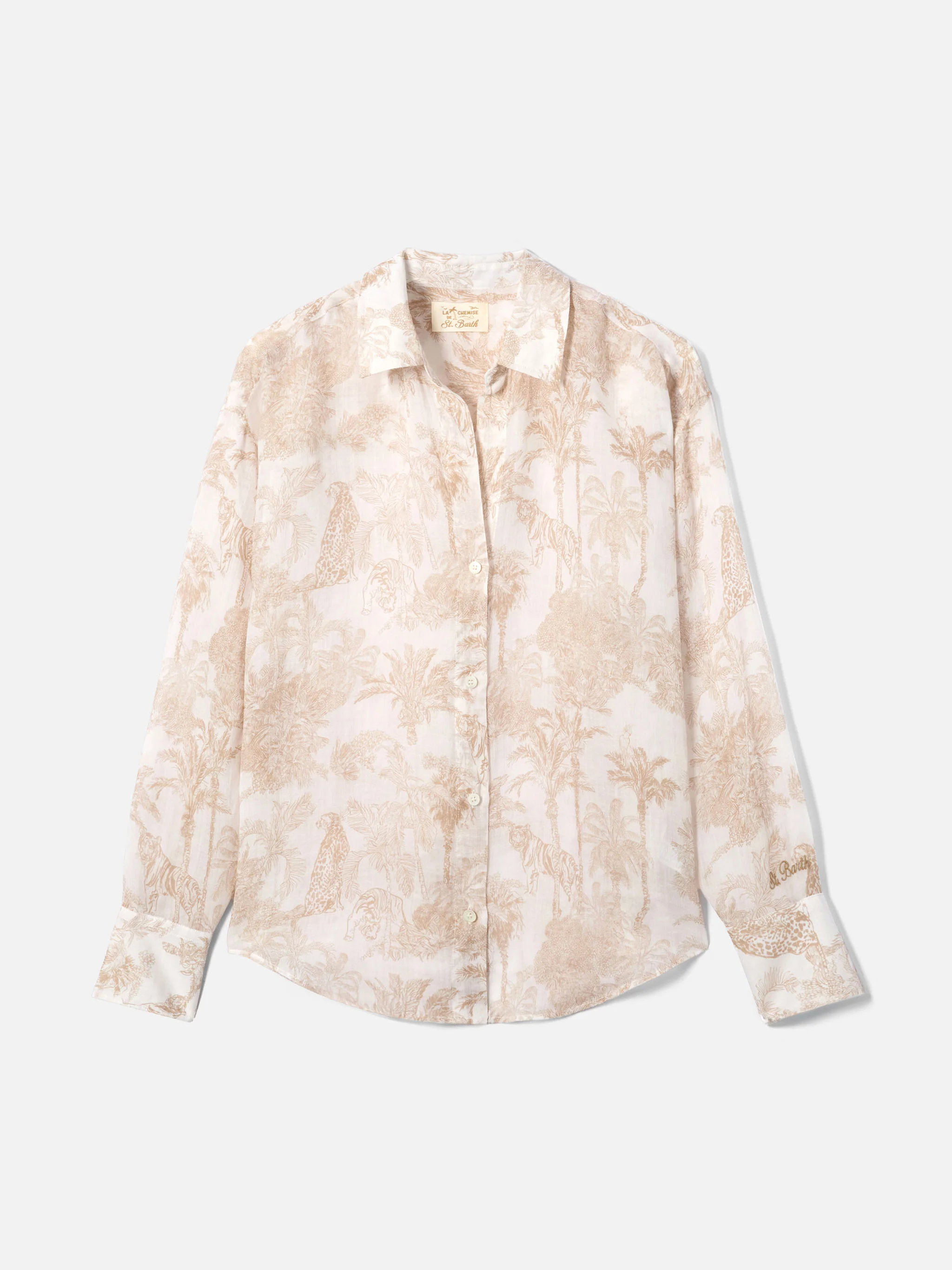 Camicia Cristal in ramie con stampa toile de jouy beige - Image 5