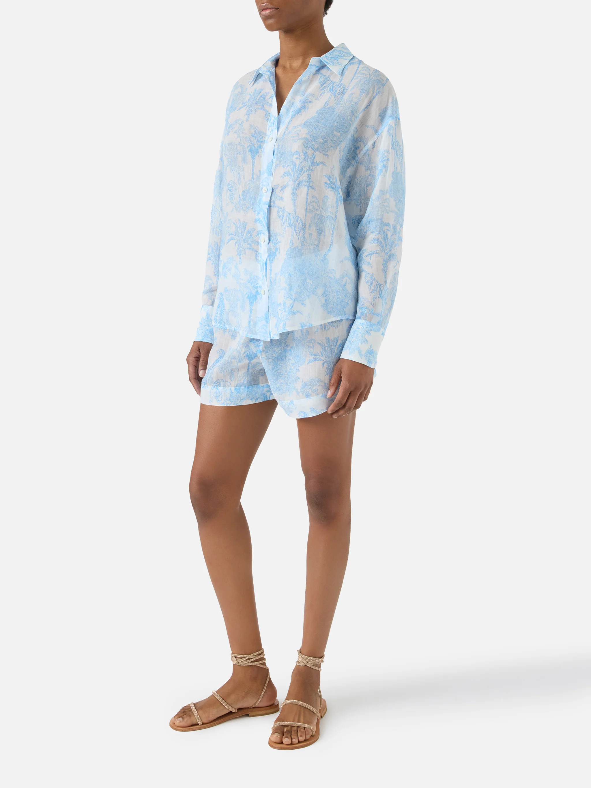 Camicia Cristal in ramie con stampa toile de jouy azzurra - Image 2
