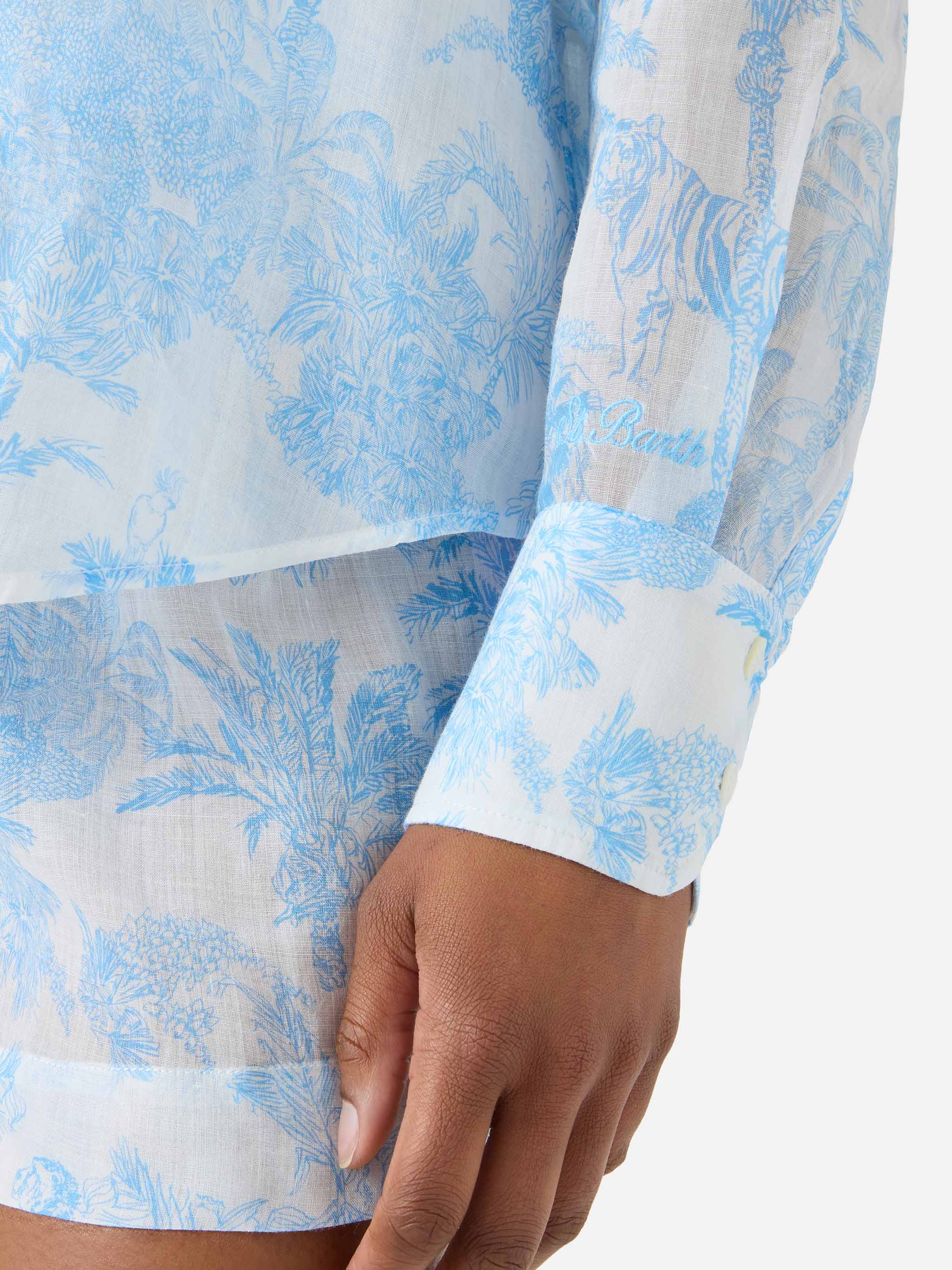 Camicia Cristal in ramie con stampa toile de jouy azzurra - Image 3