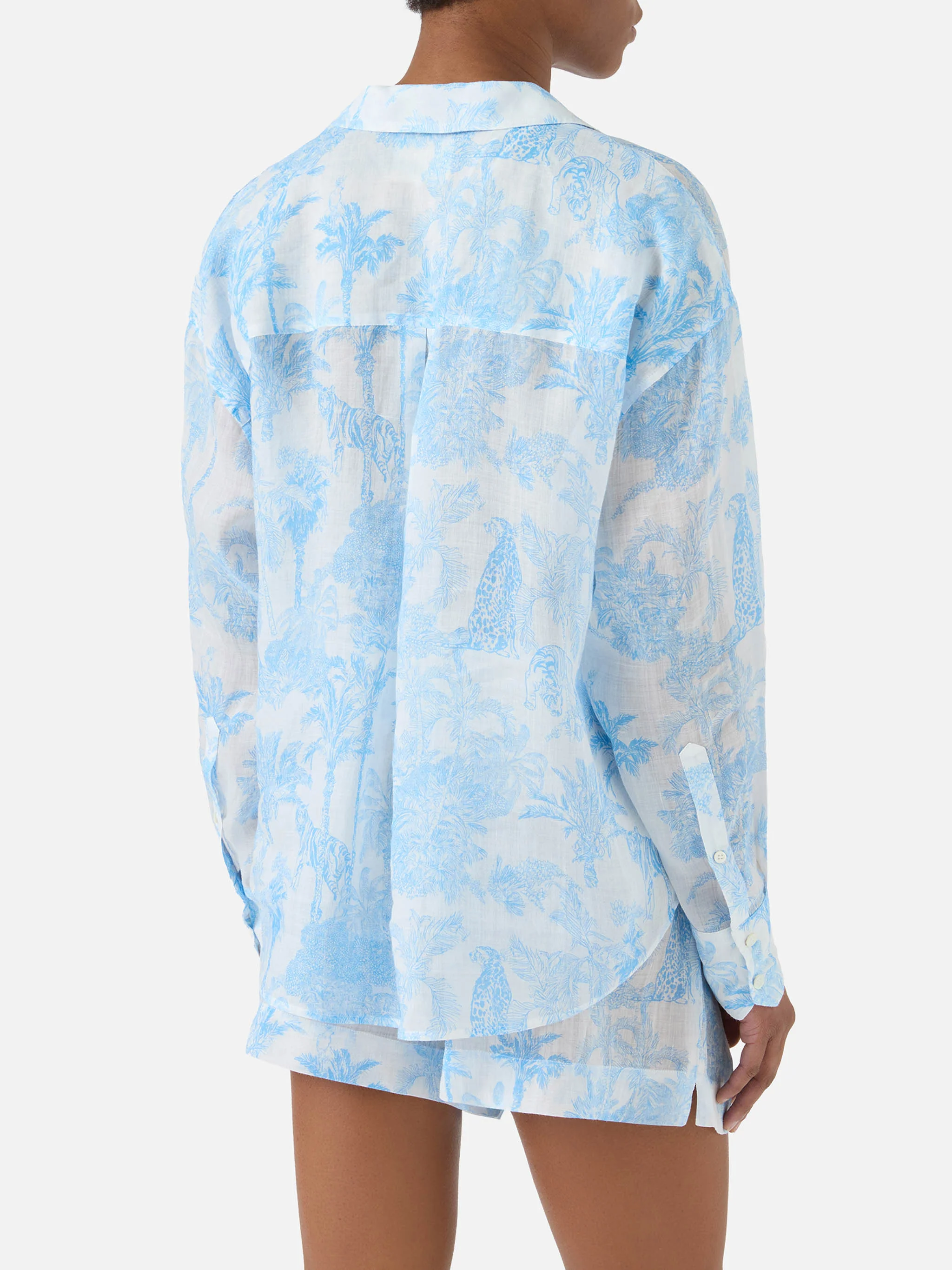 Camicia Cristal in ramie con stampa toile de jouy azzurra - Image 4