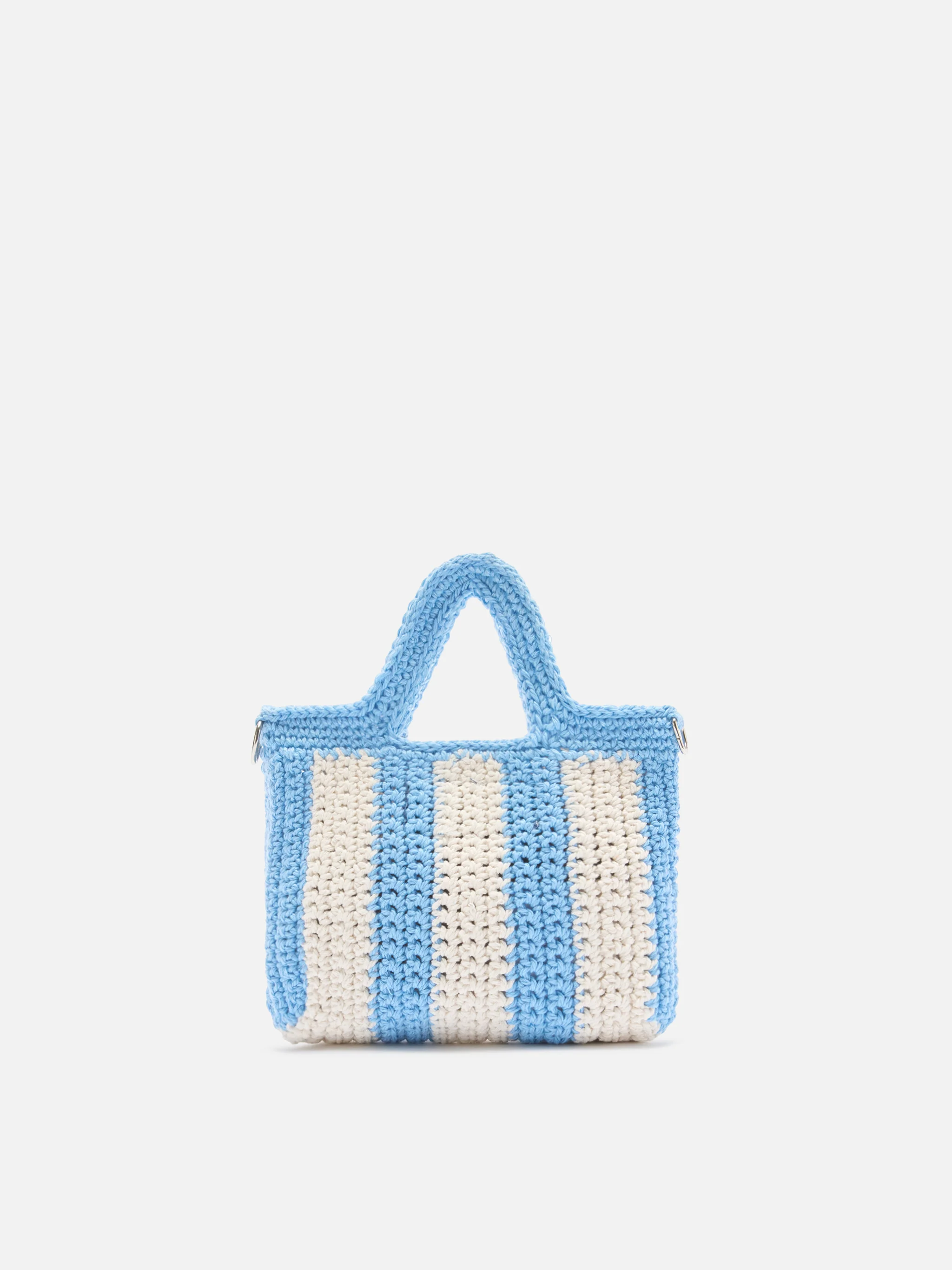 Borsa Crochet Mini a righe azzurre con logo ricamato - Image 3