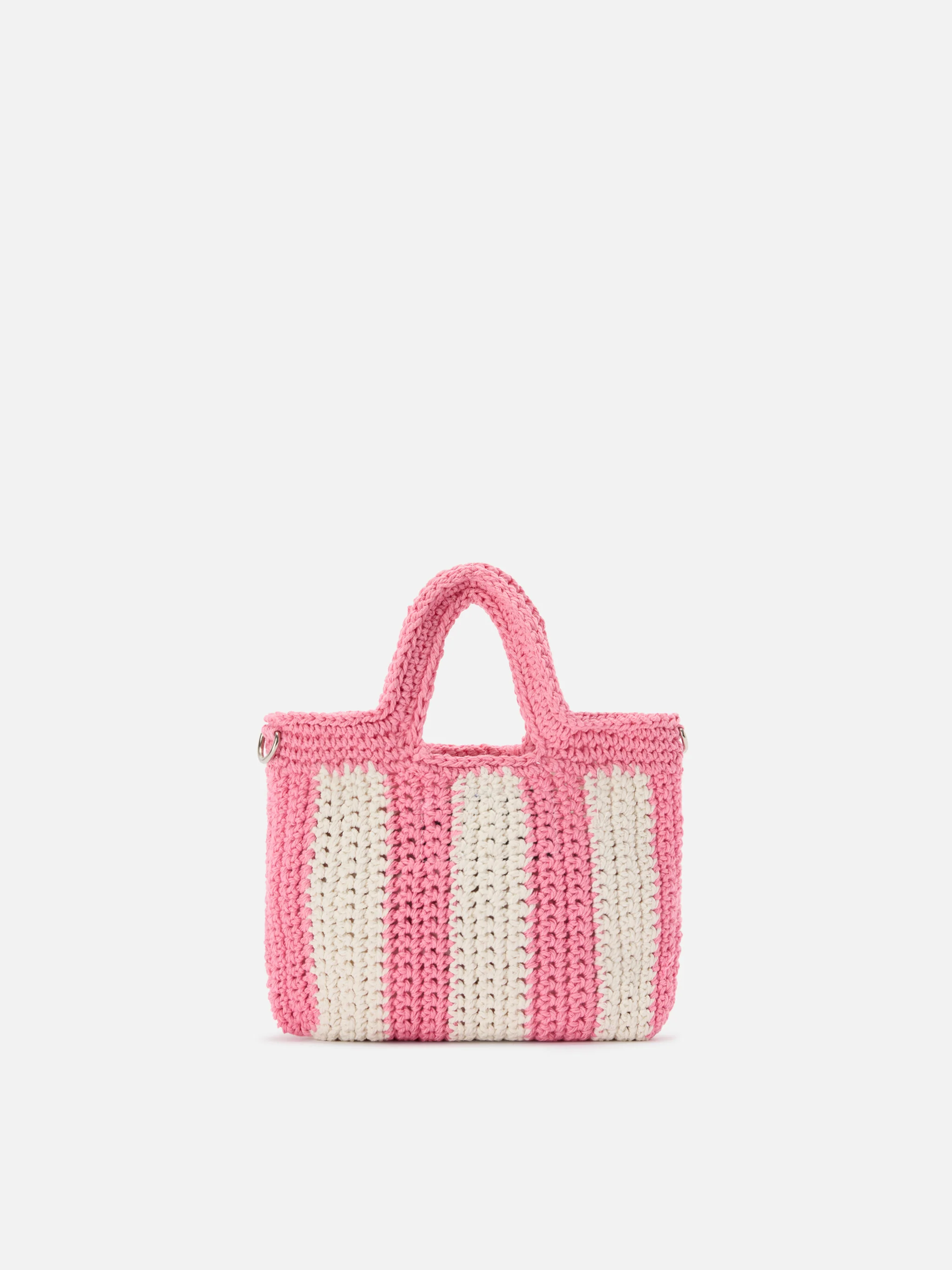 Borsa Crochet Mini a righe rosa con logo ricamato - Image 3