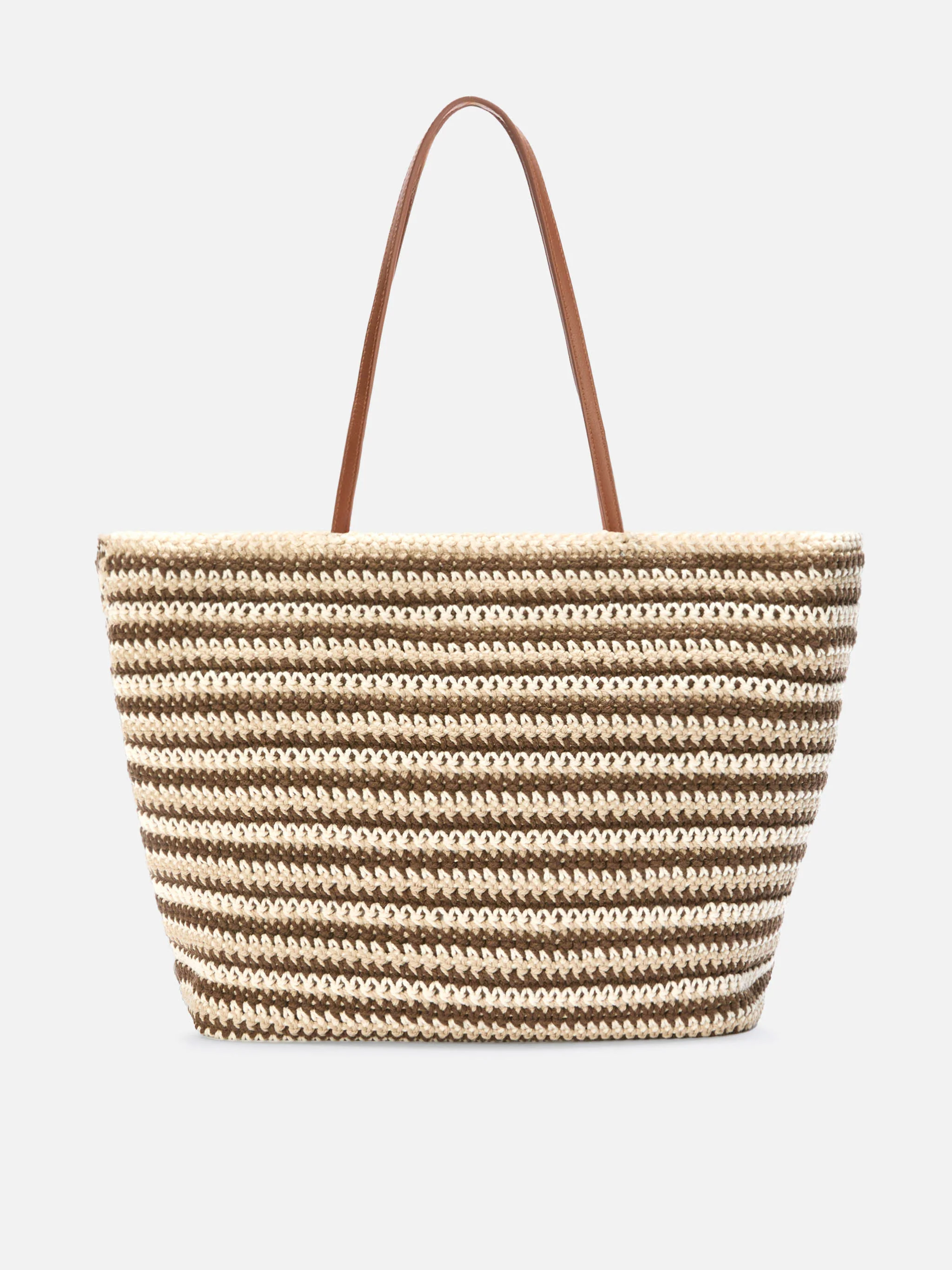 Borsa Tote Crochet a righe beige e marroni con logo ricamato - Image 4