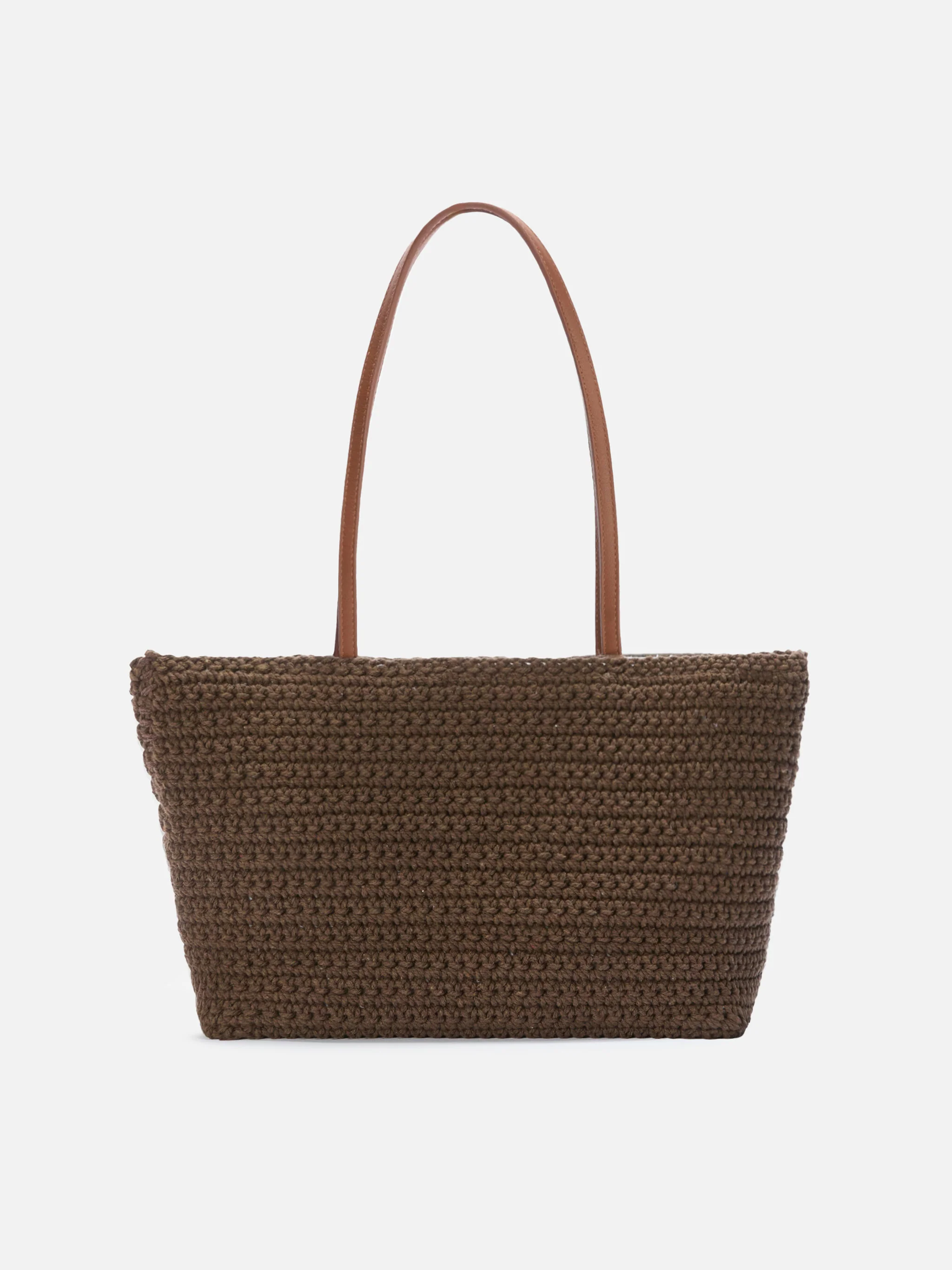 Borsa Tote Crochet medium marrone con logo ricamato - Image 4