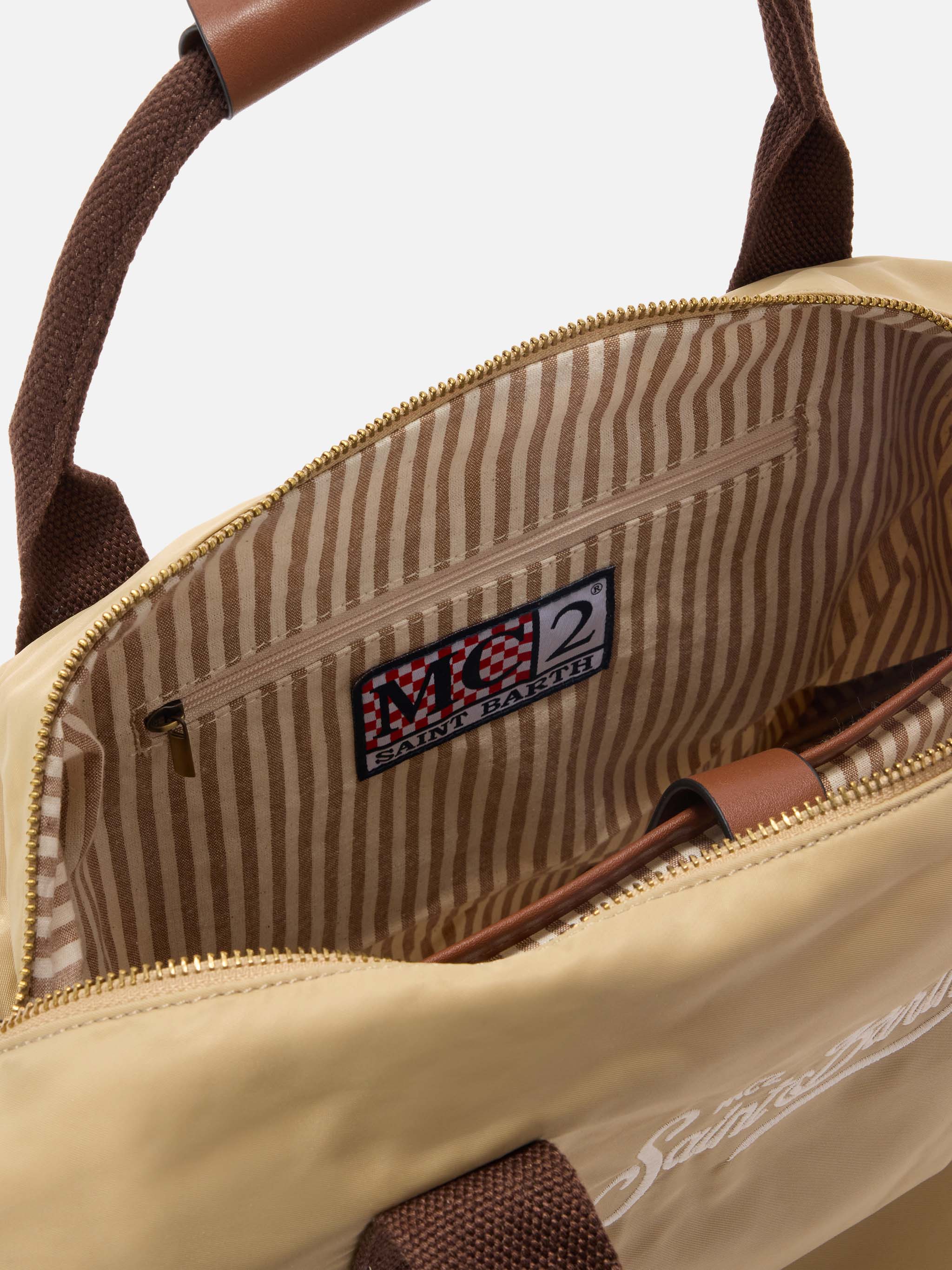 Borsone Daily in nylon beige con logo ricamato - Image 4
