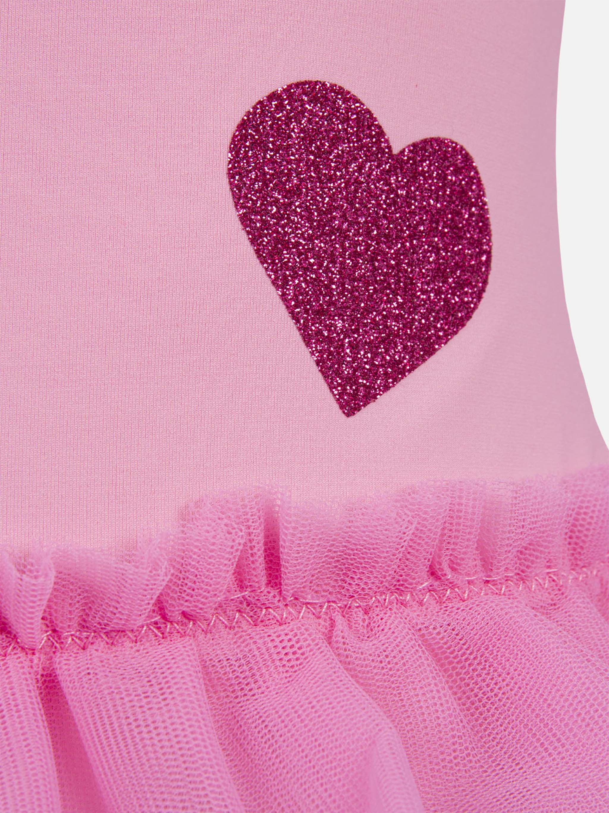 Costume intero Dancer con balza in tulle e cuori glitterati - Image 3
