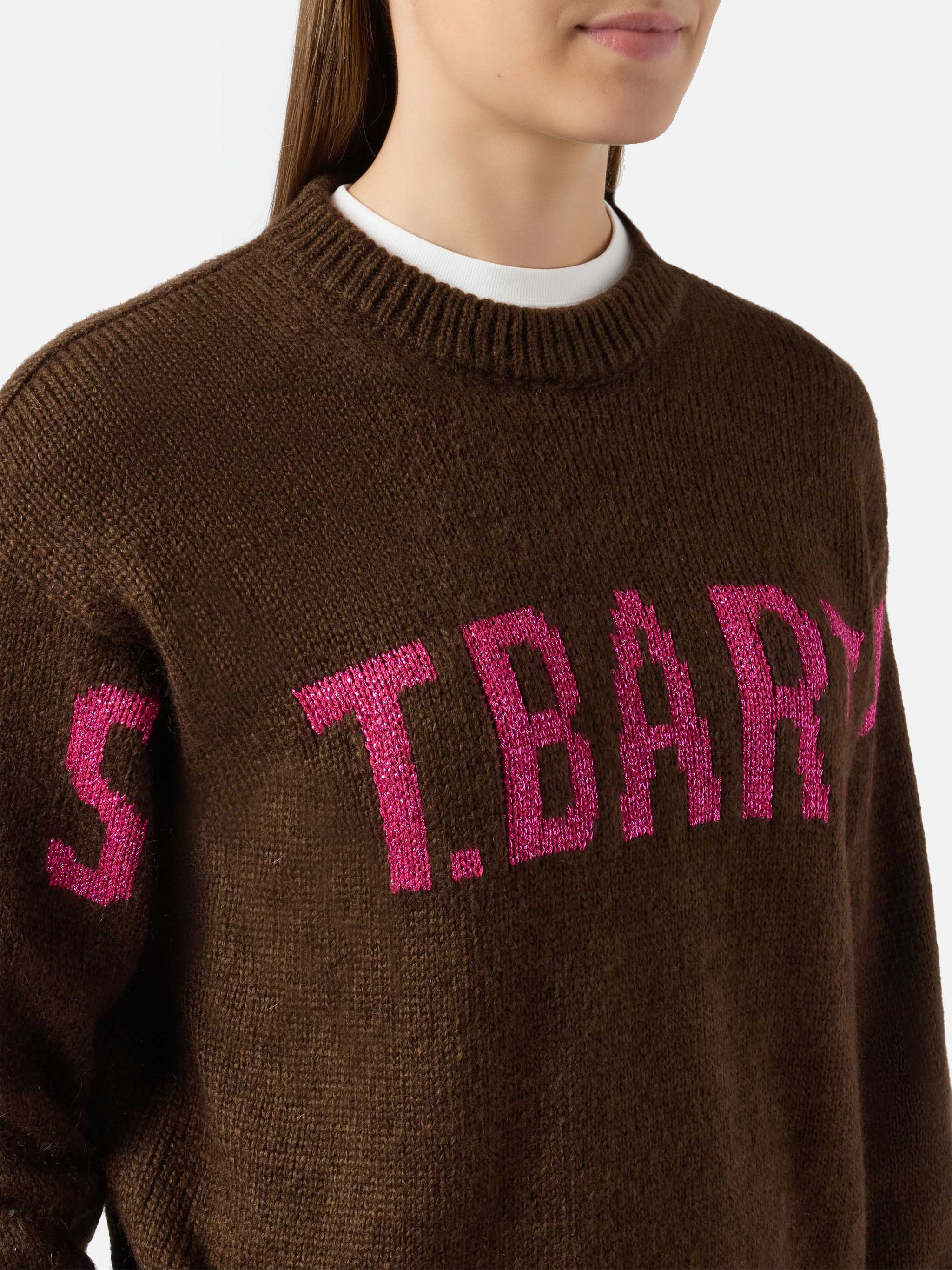 Maglione Danya in misto alpaca marrone con jacquard St. Barth - Image 2