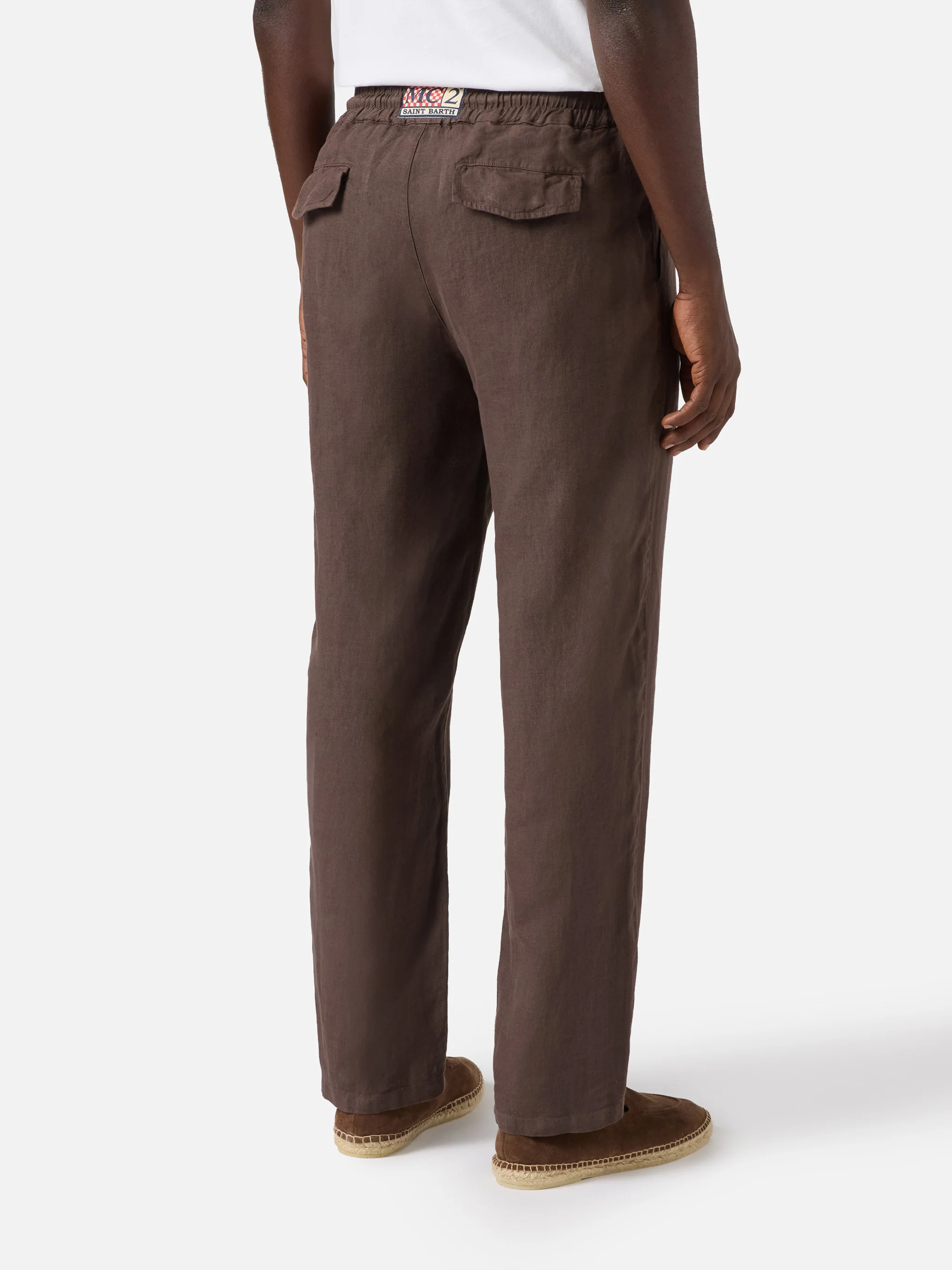 Pantalone Calais lungo marrone scuro in puro lino - Image 2