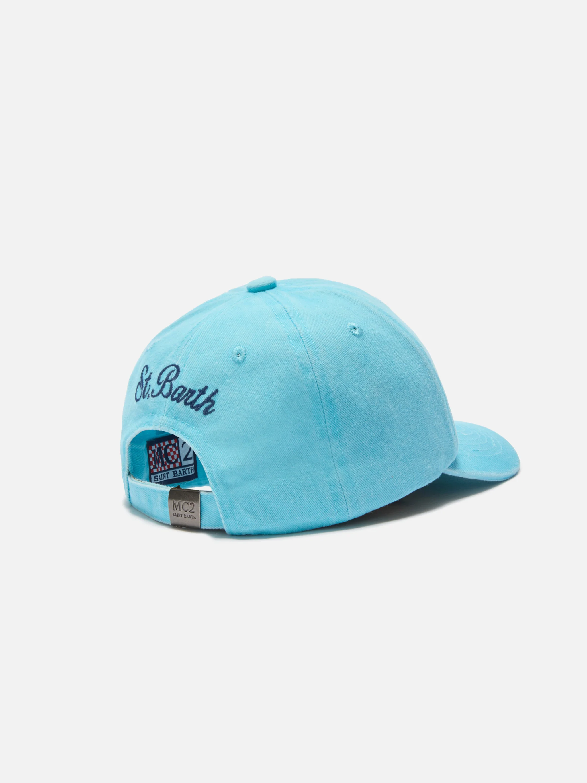 Cappellino Davis con visiera in cotone azzurro con ricamo Bello e Monello - Image 3