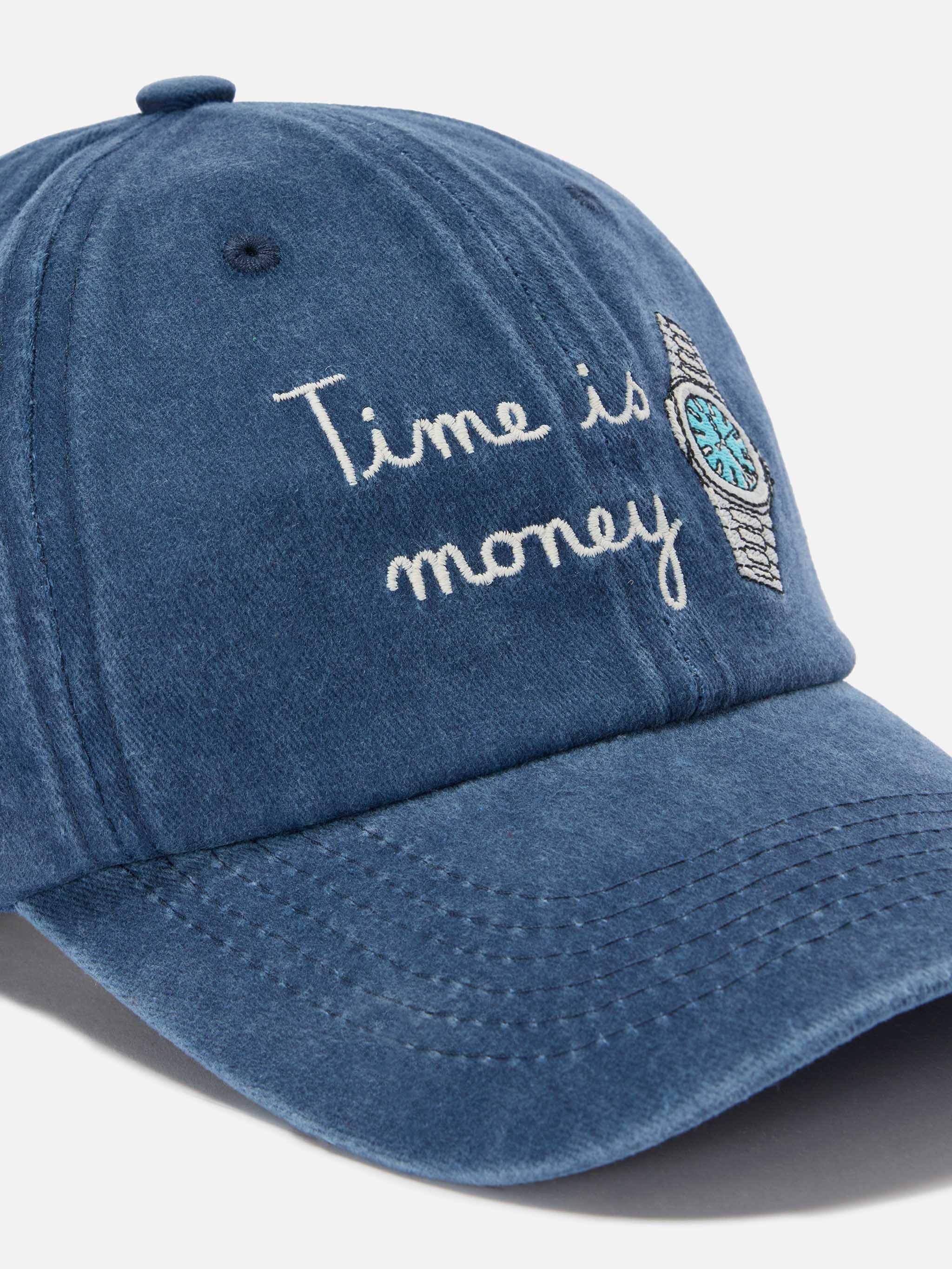 Cappellino Davis con visiera in cotone blu e ricamo Time is money - Image 2