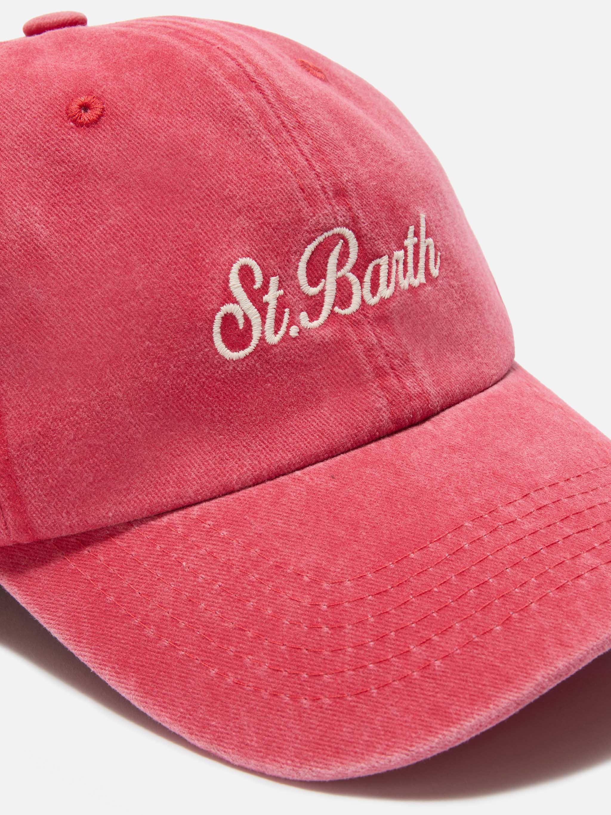 Cappellino Davis con visiera in cotone rosso scuro con logo ricamato - Image 2