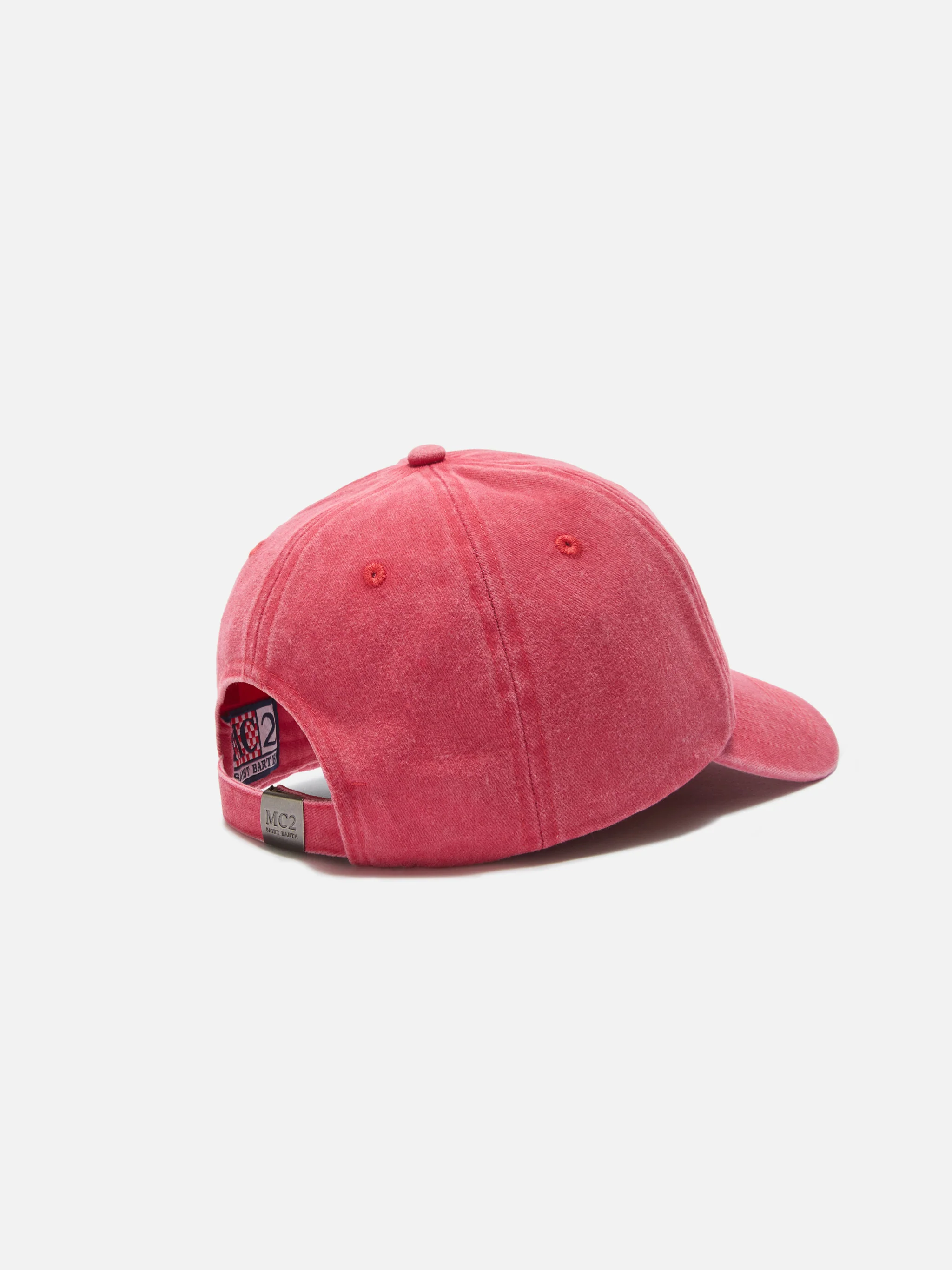 Cappellino Davis con visiera in cotone rosso scuro con logo ricamato - Image 3