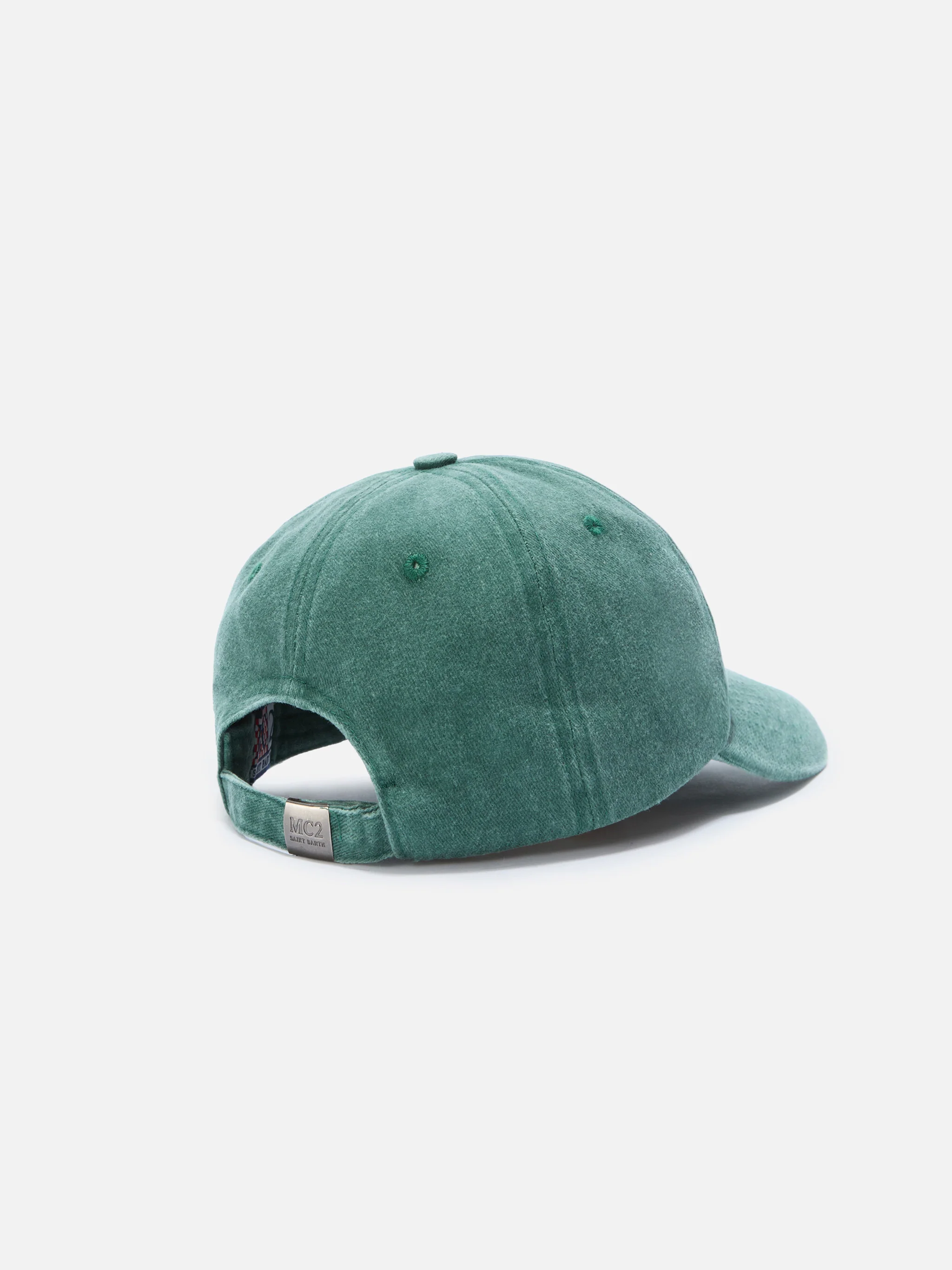 Cappellino Davis con visiera in cotone verde con logo ricamato - Image 3