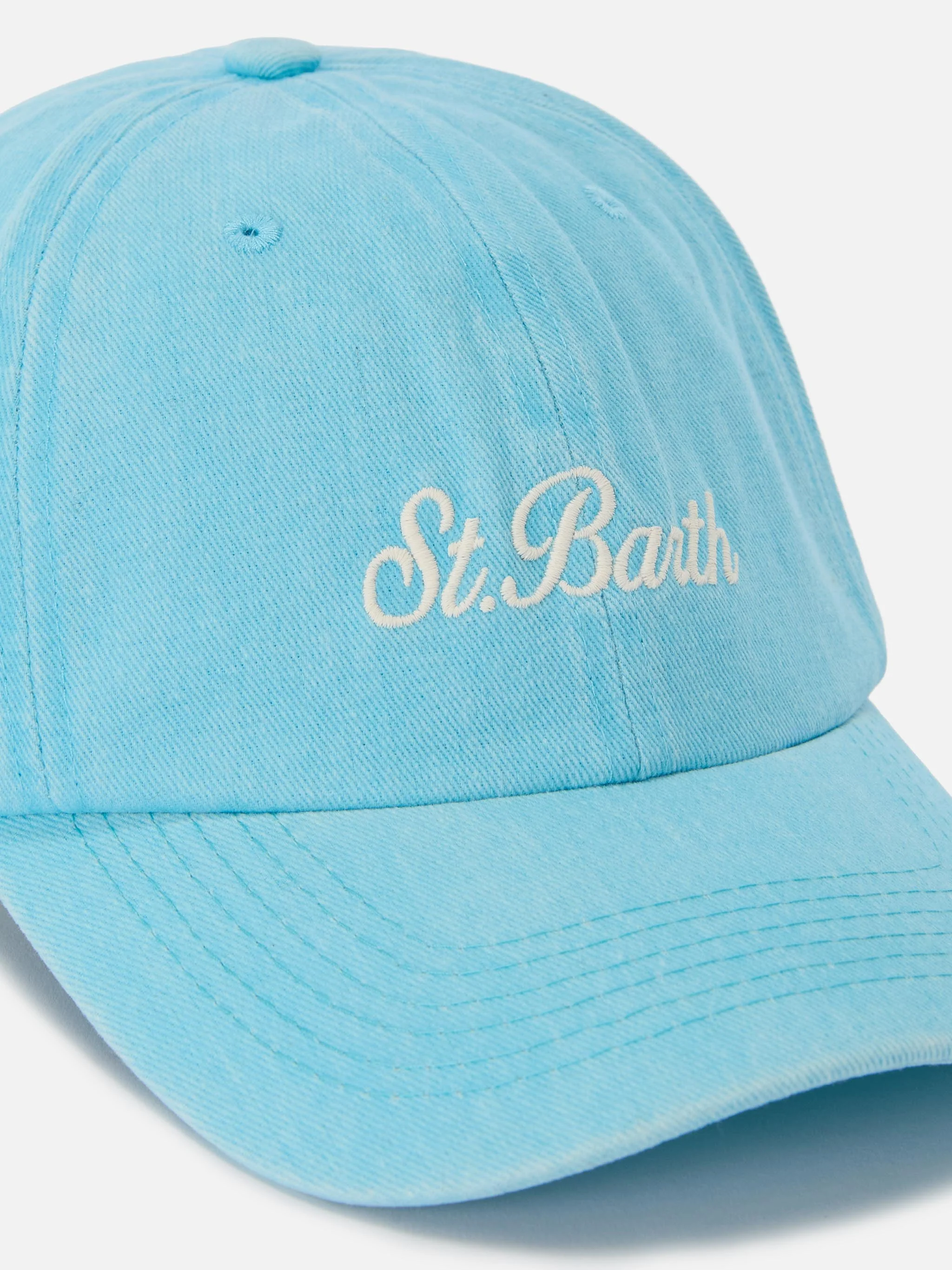 Cappellino Davis con visiera in cotone azzurro con logo ricamato - Image 2