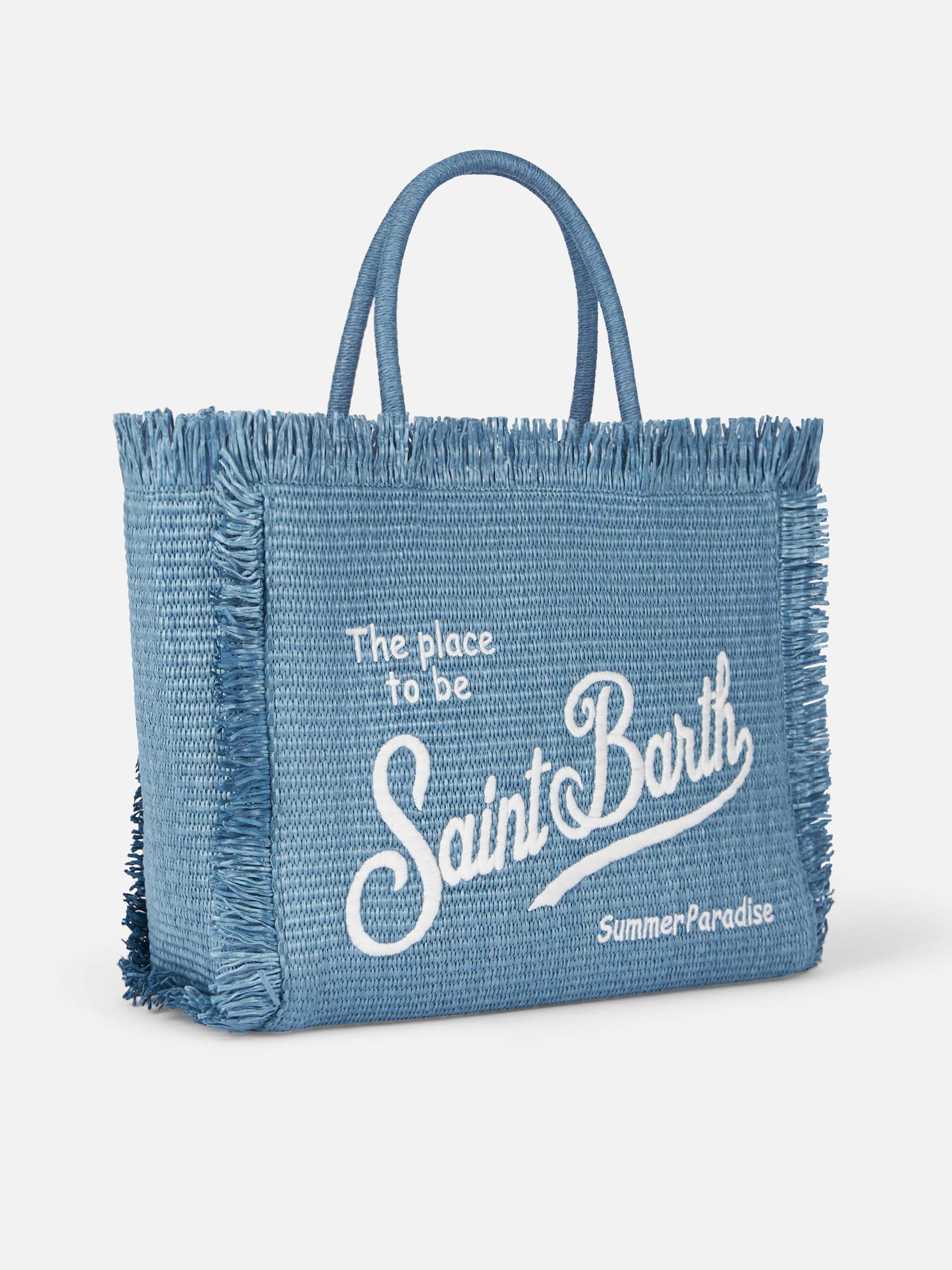 Borsa a spalla Vanity effetto paglia in denim blu - Image 2