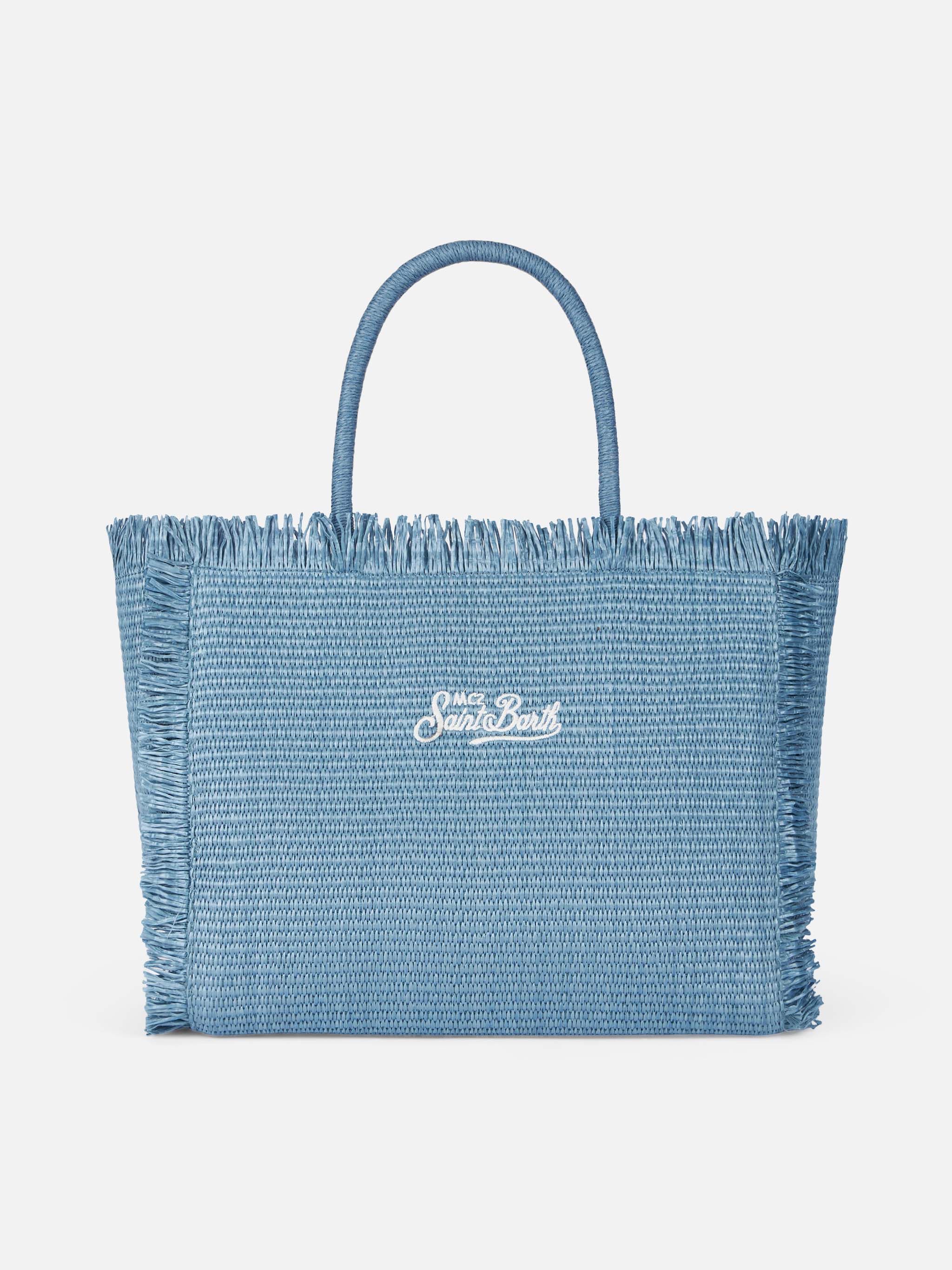 Borsa a spalla Vanity effetto paglia in denim blu - Image 3