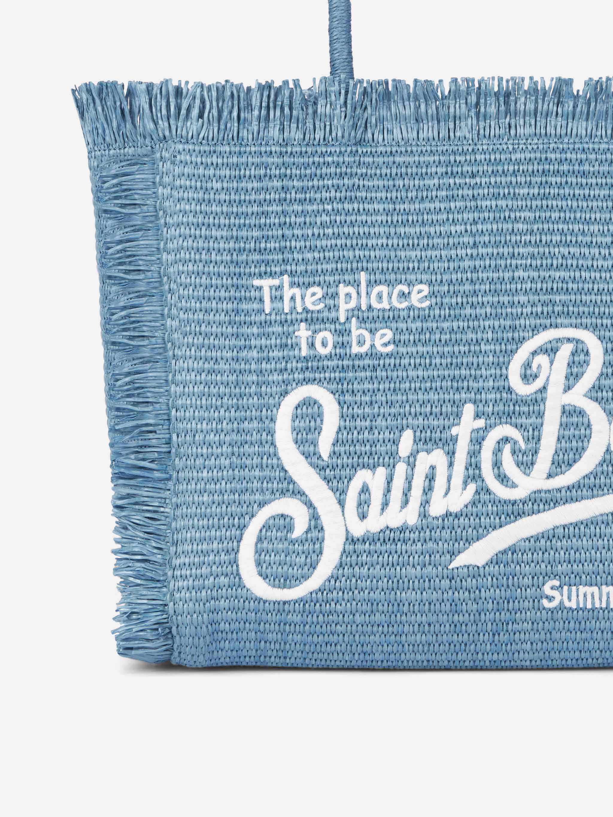 Borsa a spalla Vanity effetto paglia in denim blu - Image 4