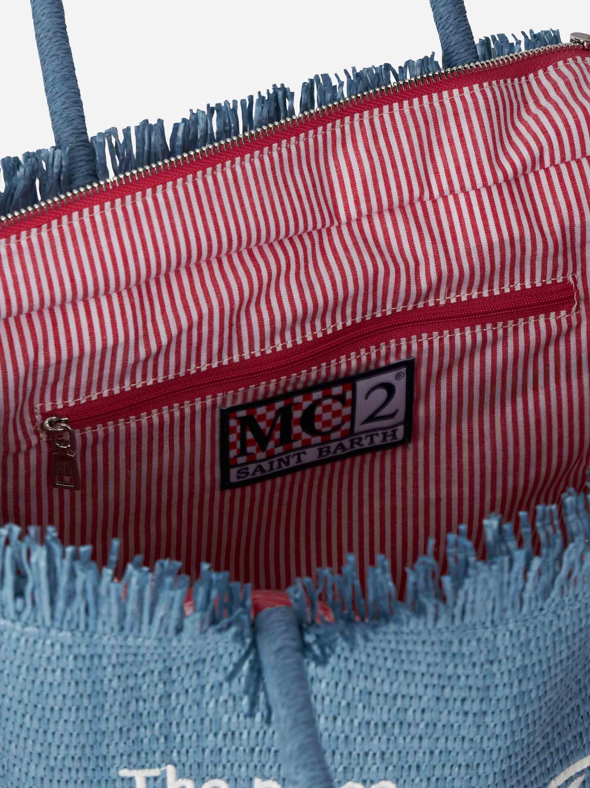 Borsa a spalla Vanity effetto paglia in denim blu - Image 5