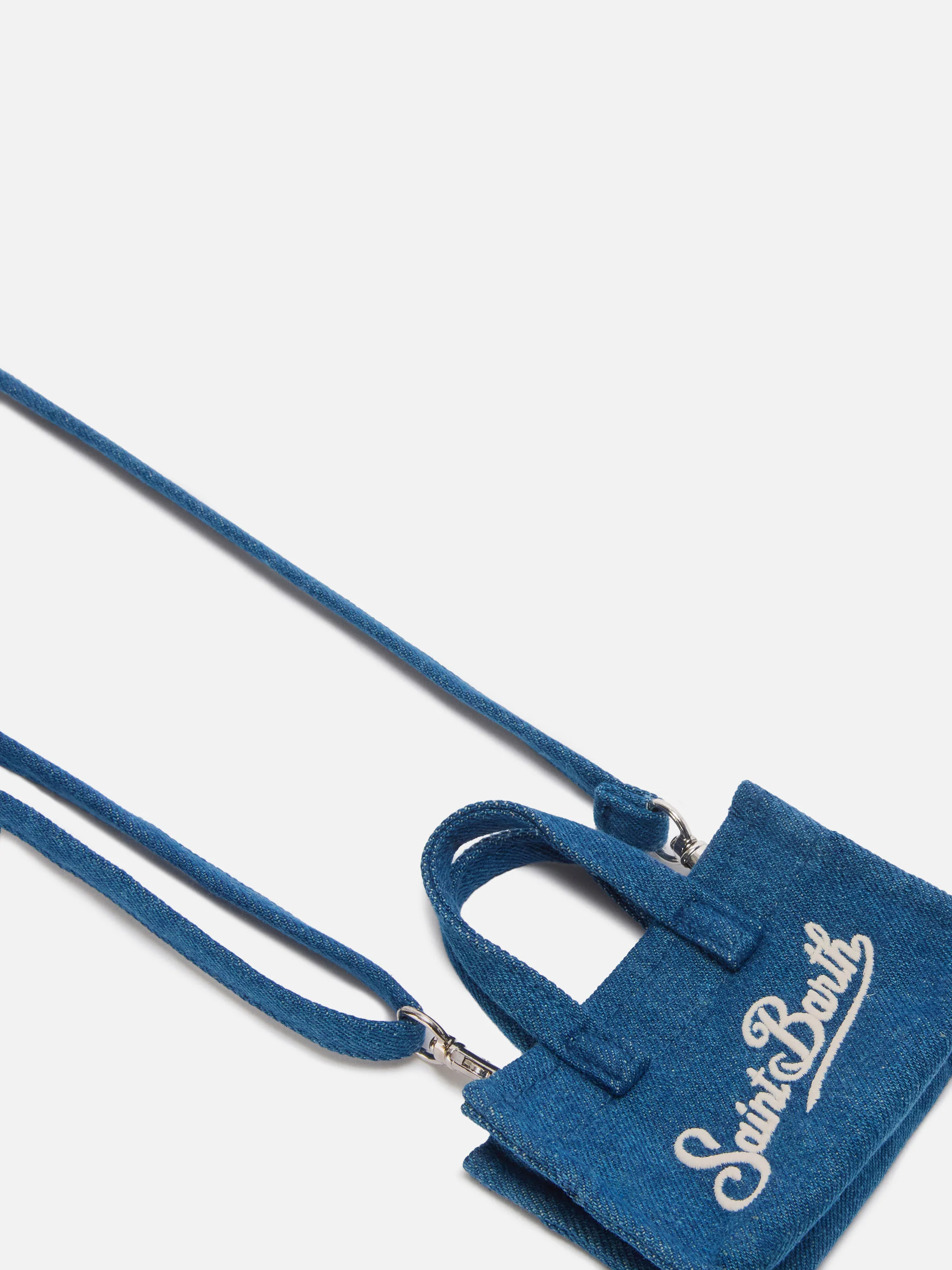 Keychain a forma di mini borsa in denim con logo stampato - Image 2