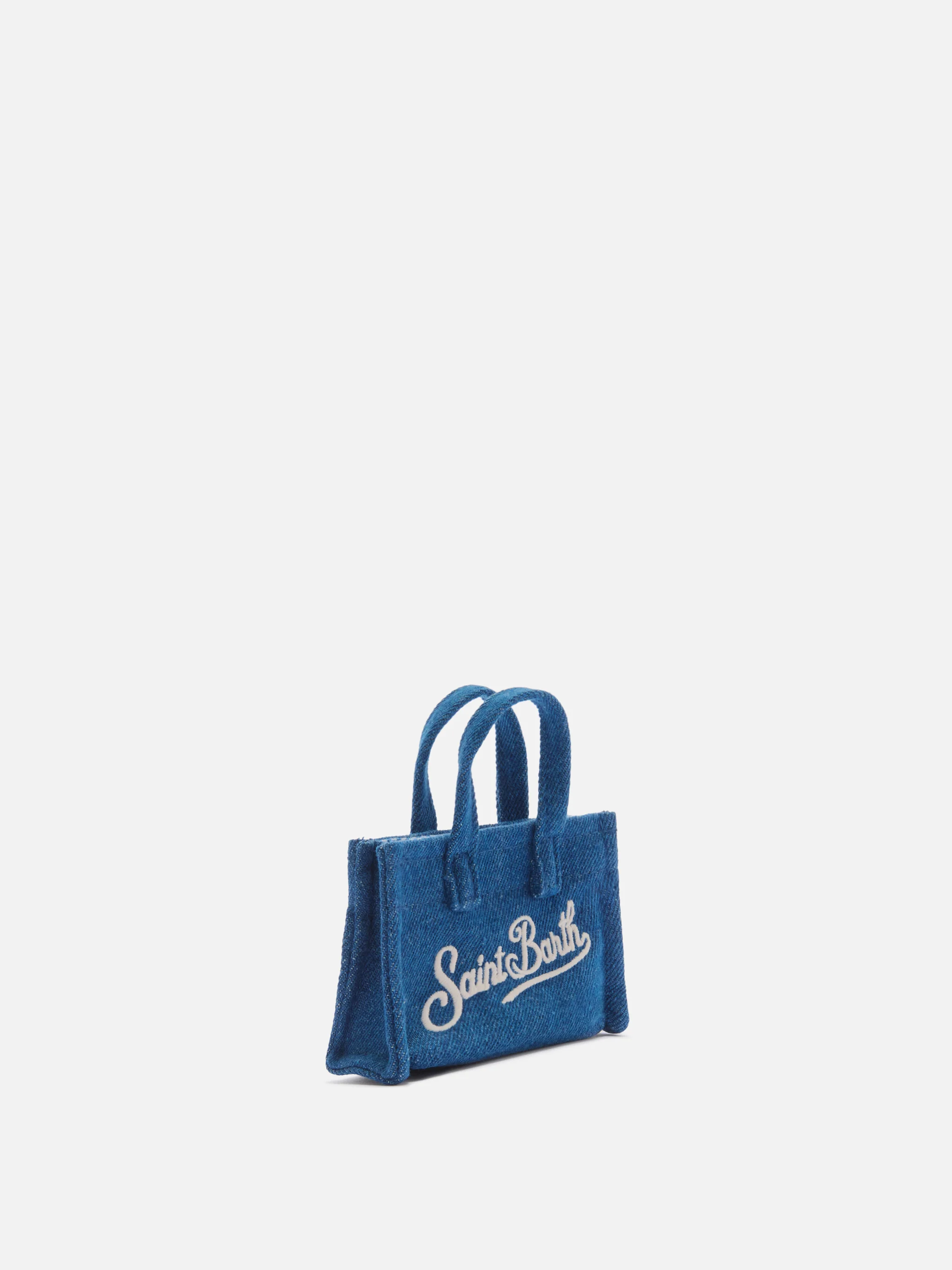 Keychain a forma di mini borsa in denim con logo stampato - Image 3