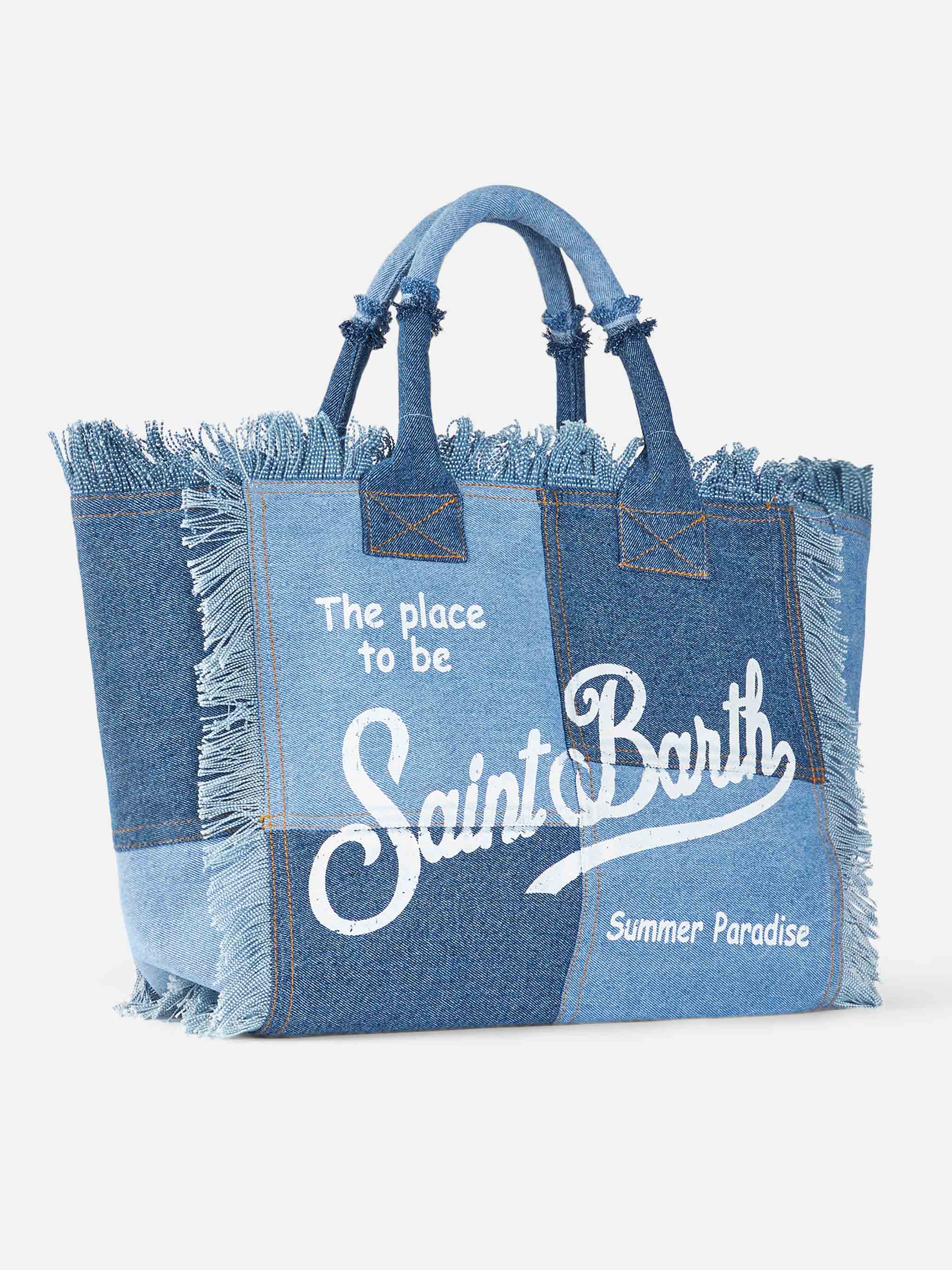 Borsa a spalla Vanity in canvas di cotone denim patchwork - Image 3