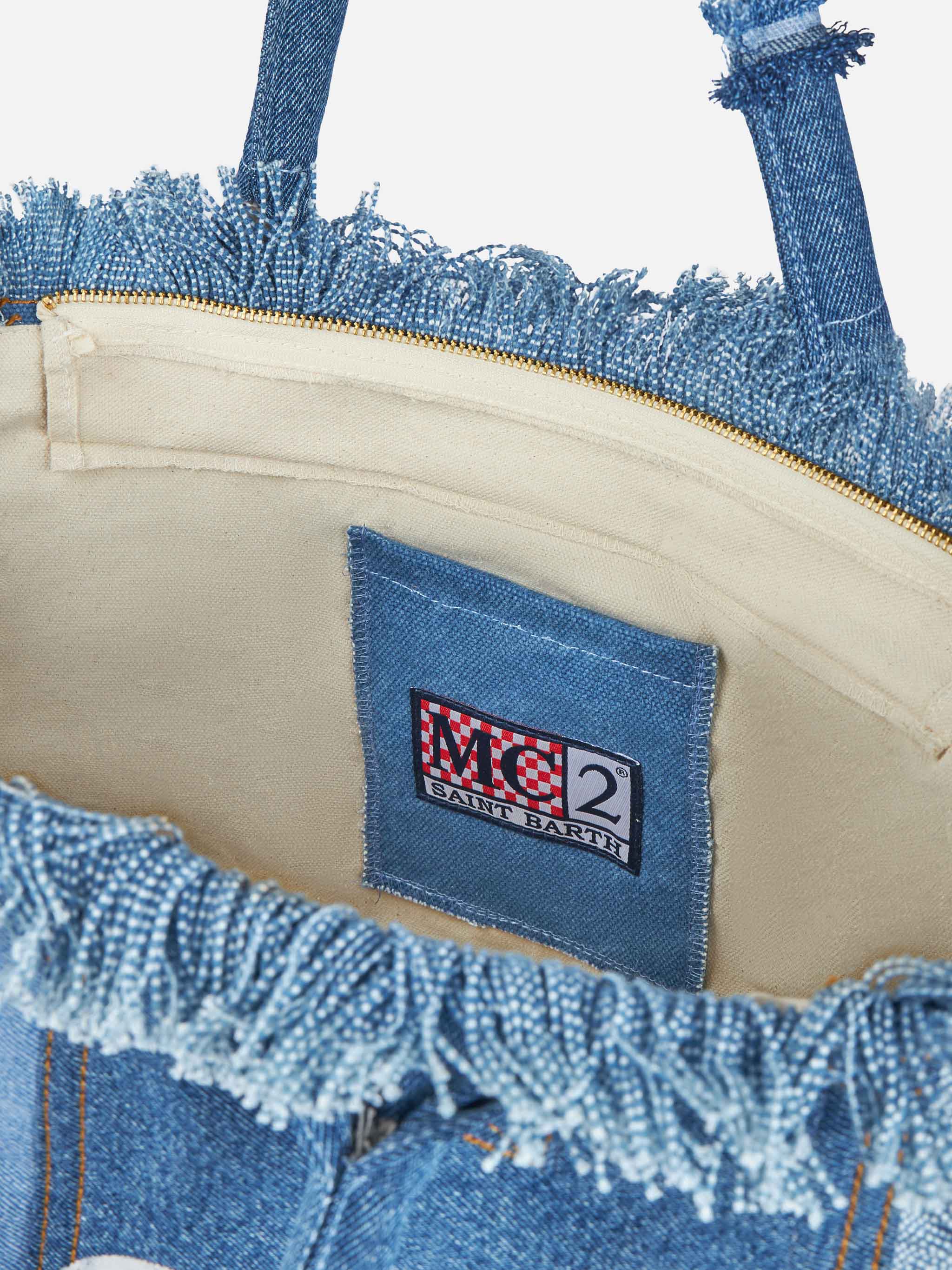 Borsa a spalla Vanity in canvas di cotone denim patchwork - Image 5