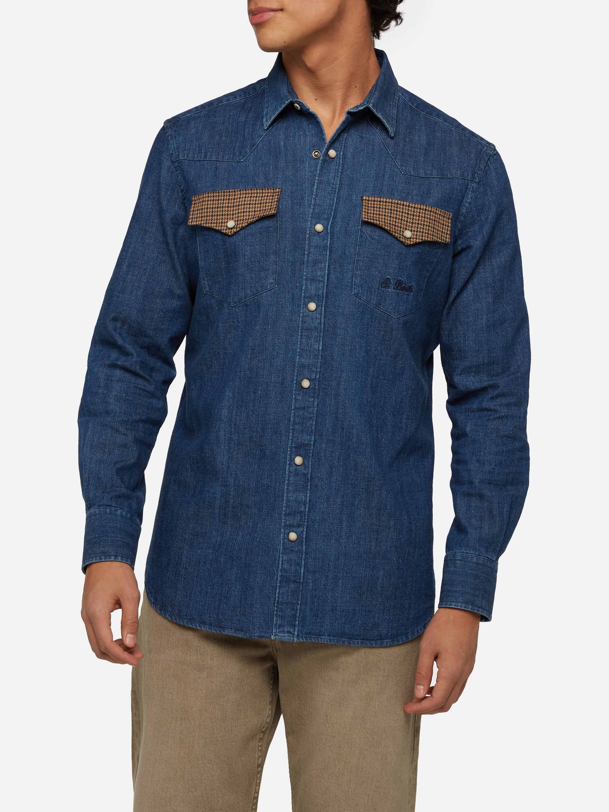 Camicia in denim Greg con toppe pied de poul