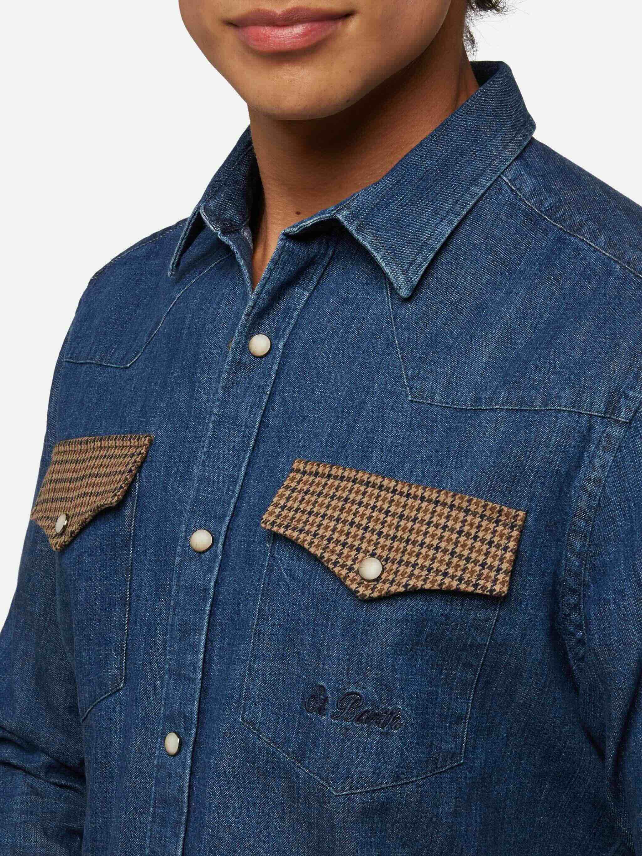 Camicia in denim Greg con toppe pied de poul - Image 2