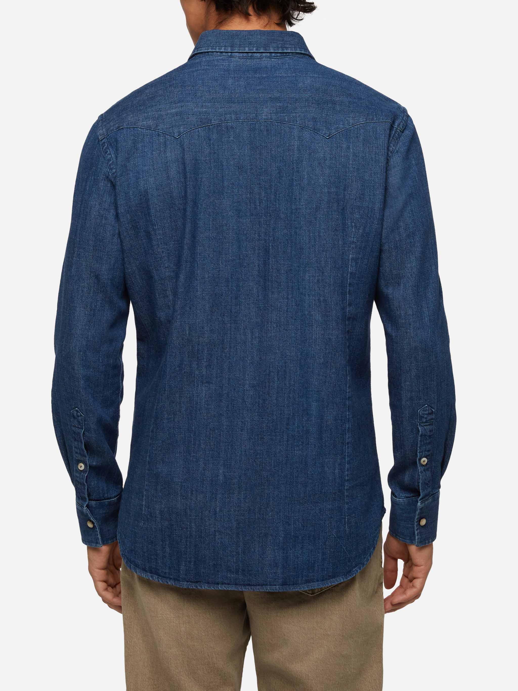 Camicia in denim Greg con toppe pied de poul - Image 3