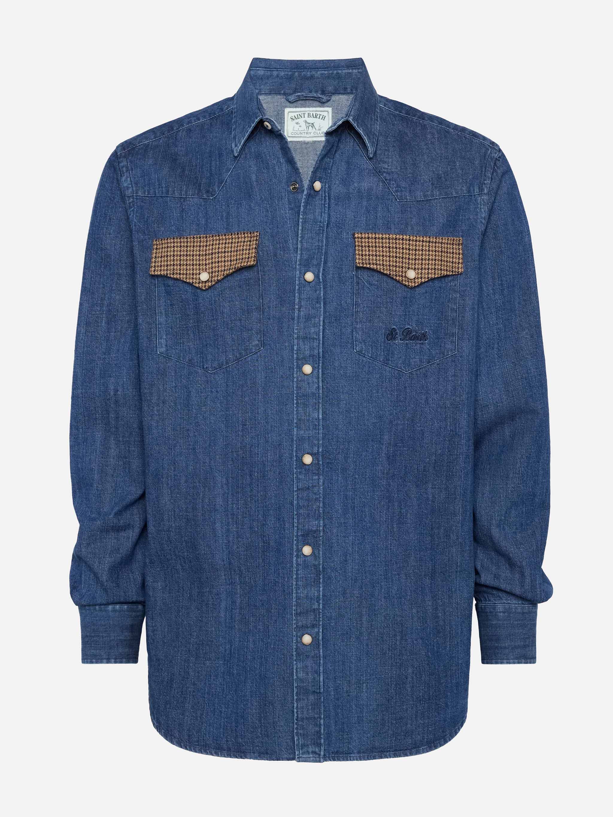 Camicia in denim Greg con toppe pied de poul - Image 4