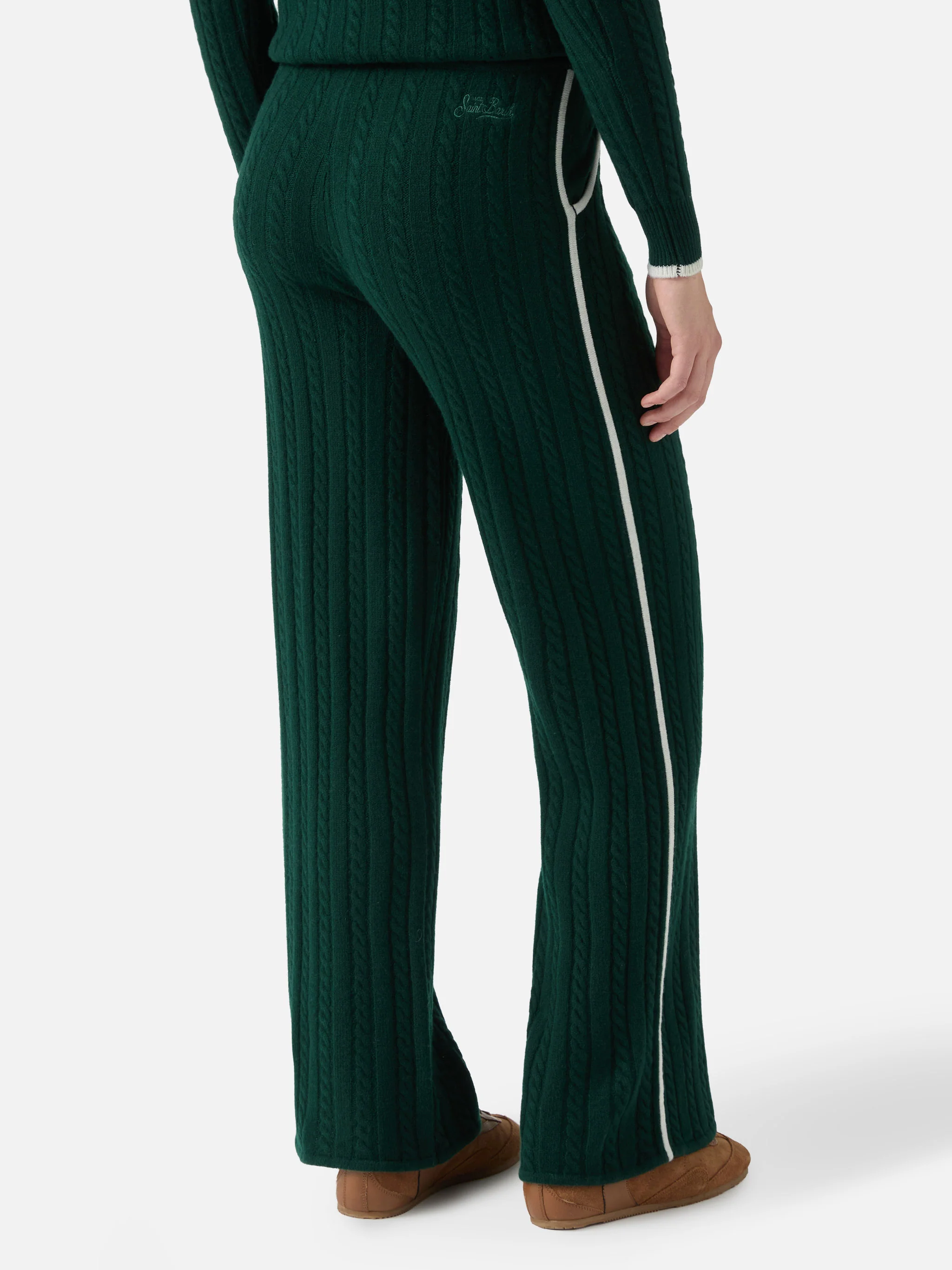 Pantaloni a trecce Dinard in lana verde inglese con ricamo St. Barth - Image 3