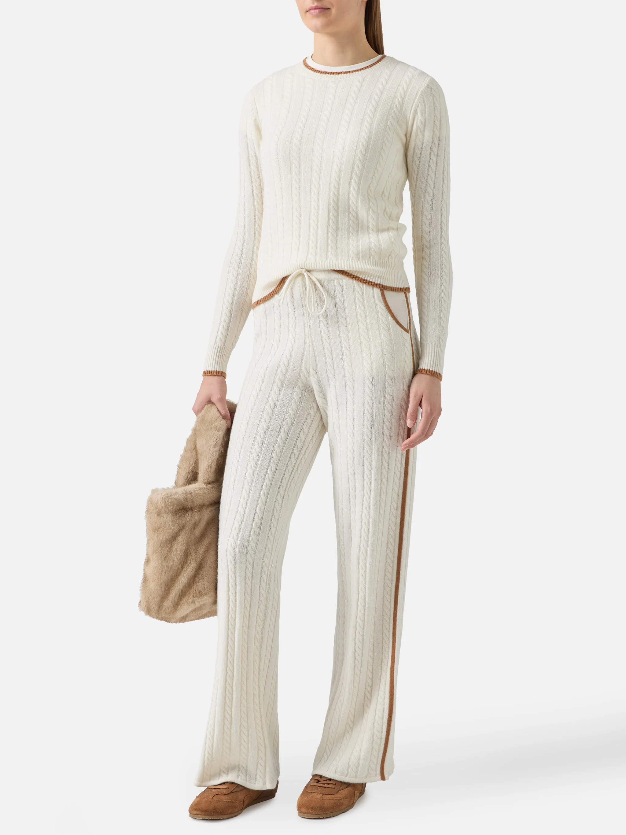 Pantaloni a trecce Dinard in lana bianco con ricamo St. Barth - Image 2
