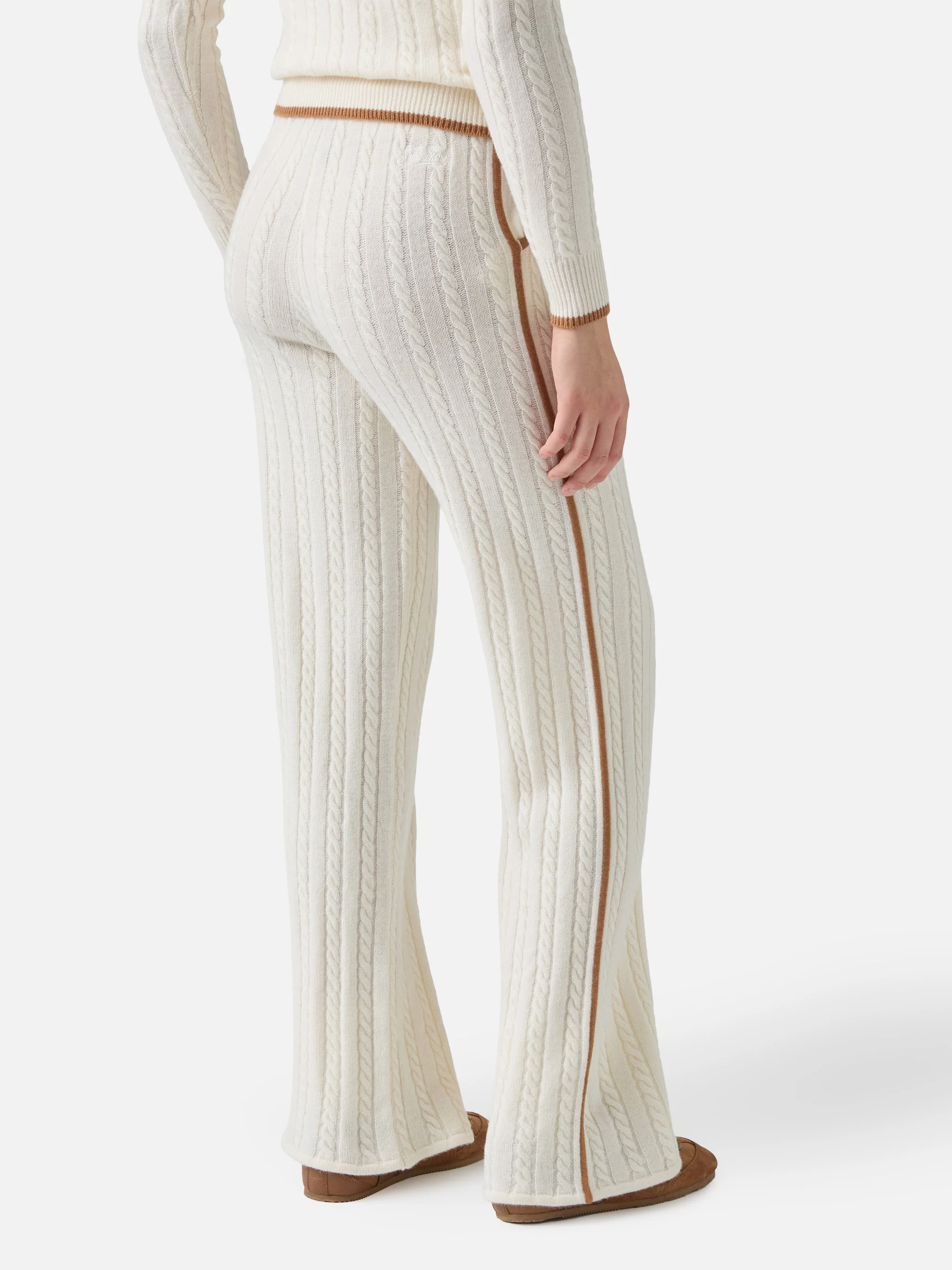 Pantaloni a trecce Dinard in lana bianco con ricamo St. Barth - Image 3