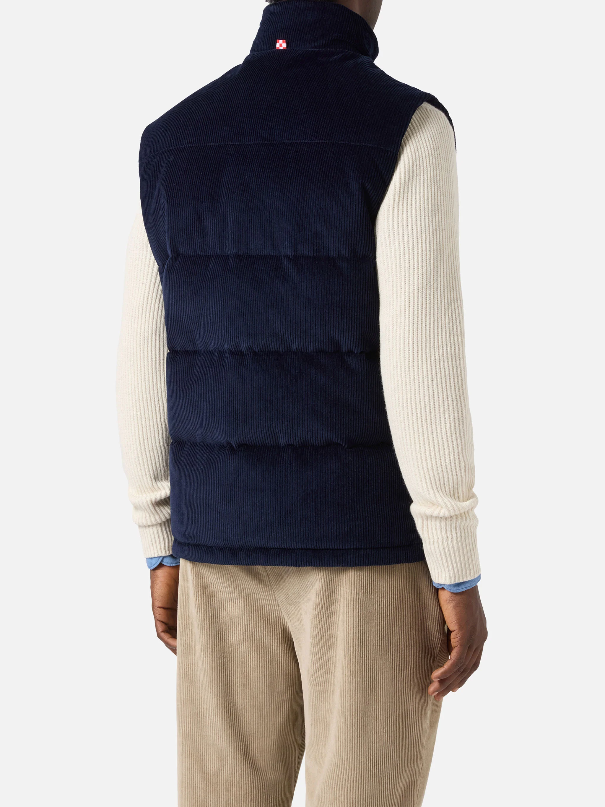 Gilet imbottito in piuma Thunder in corduroy blu navy - Image 4
