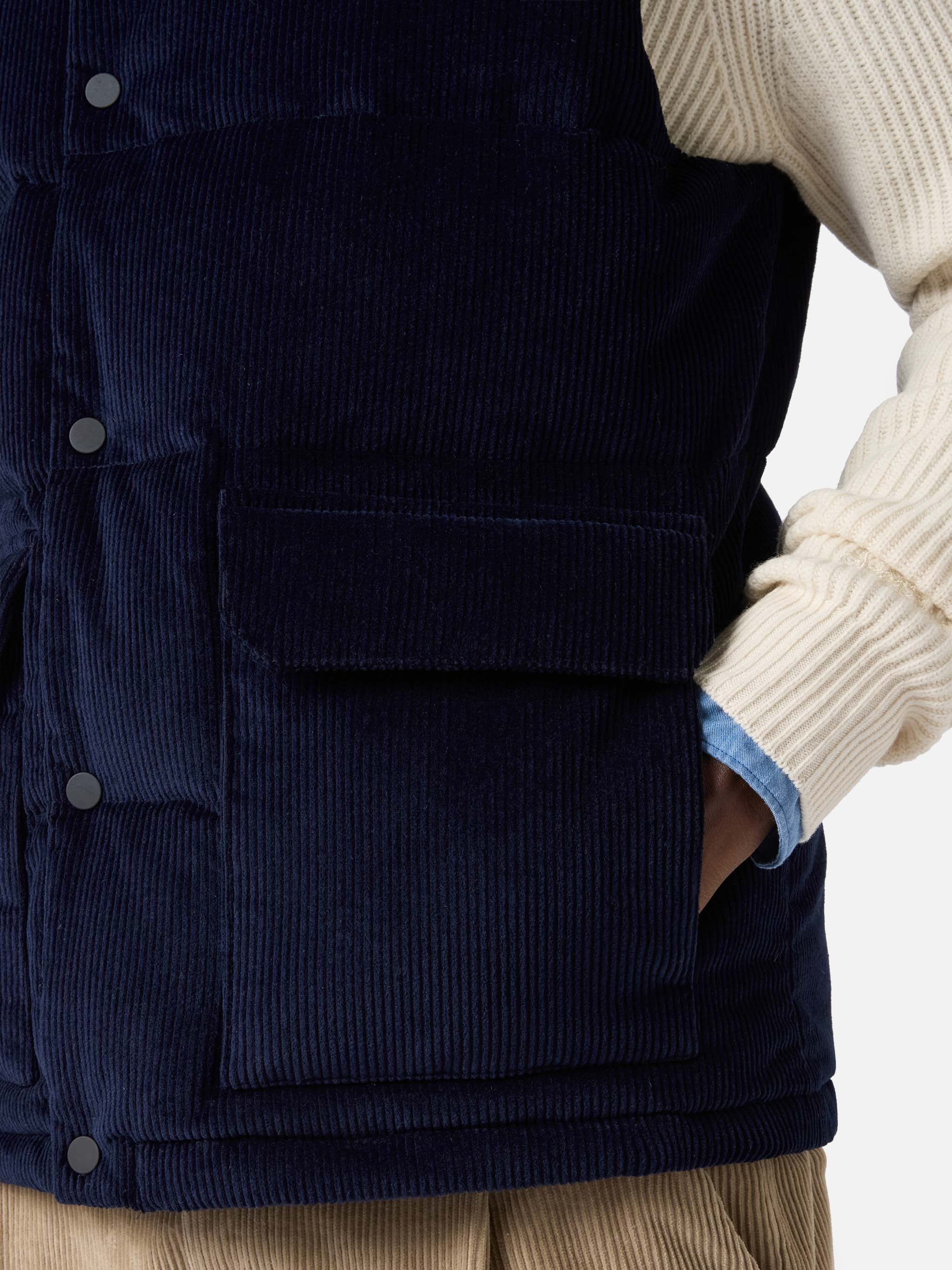 Gilet imbottito in piuma Thunder in corduroy blu navy - Image 5