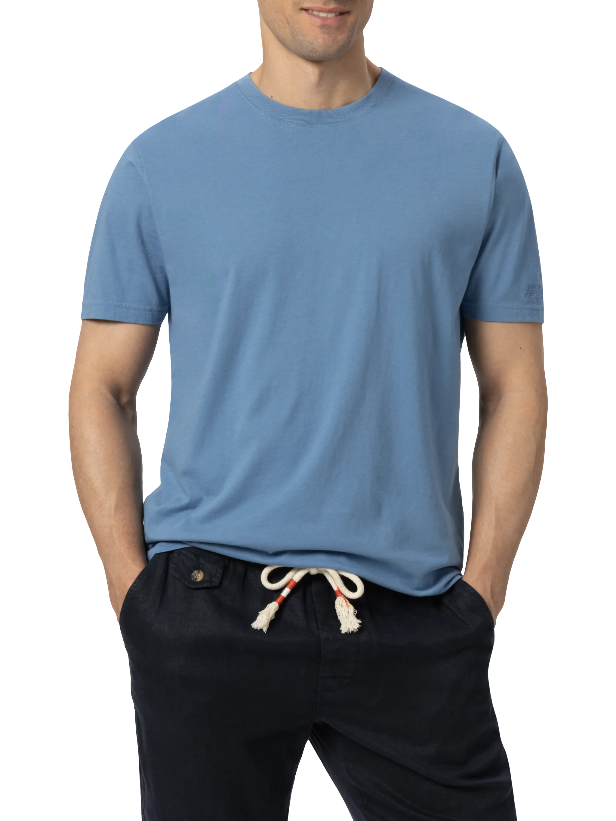 Tshirt Dover in jersey di cotone blu polvere con ricamo St. Barth - Image 2