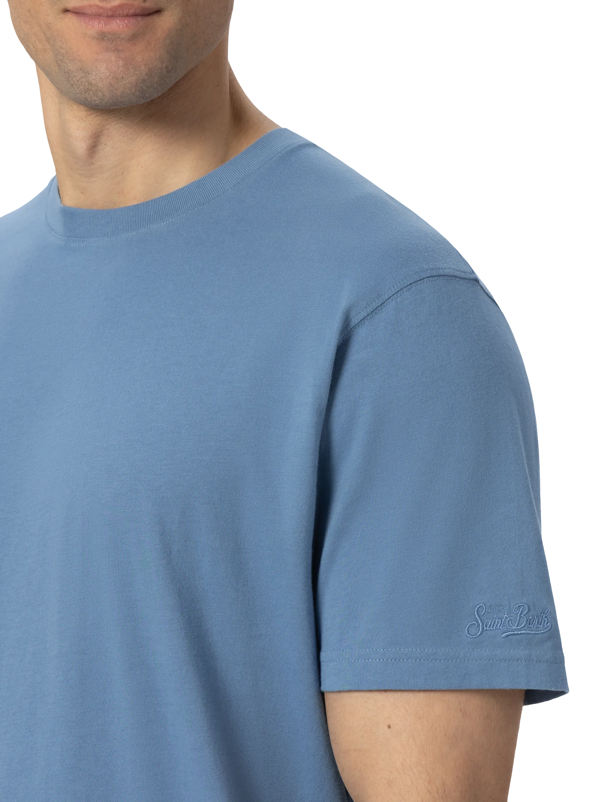Tshirt Dover in jersey di cotone blu polvere con ricamo St. Barth - Image 4