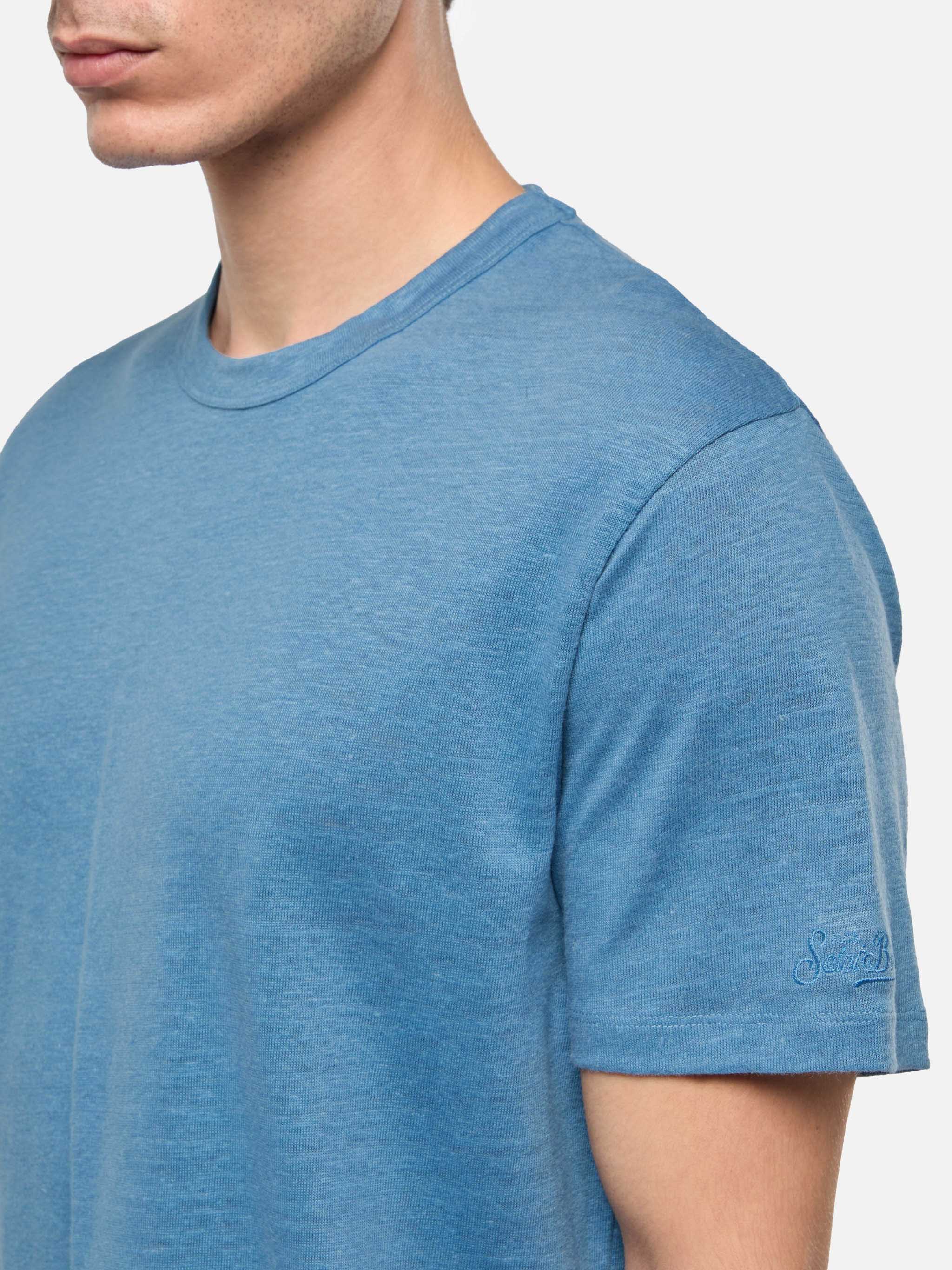 Tshirt Ecstasea in jersey di lino blu polvere - Image 3