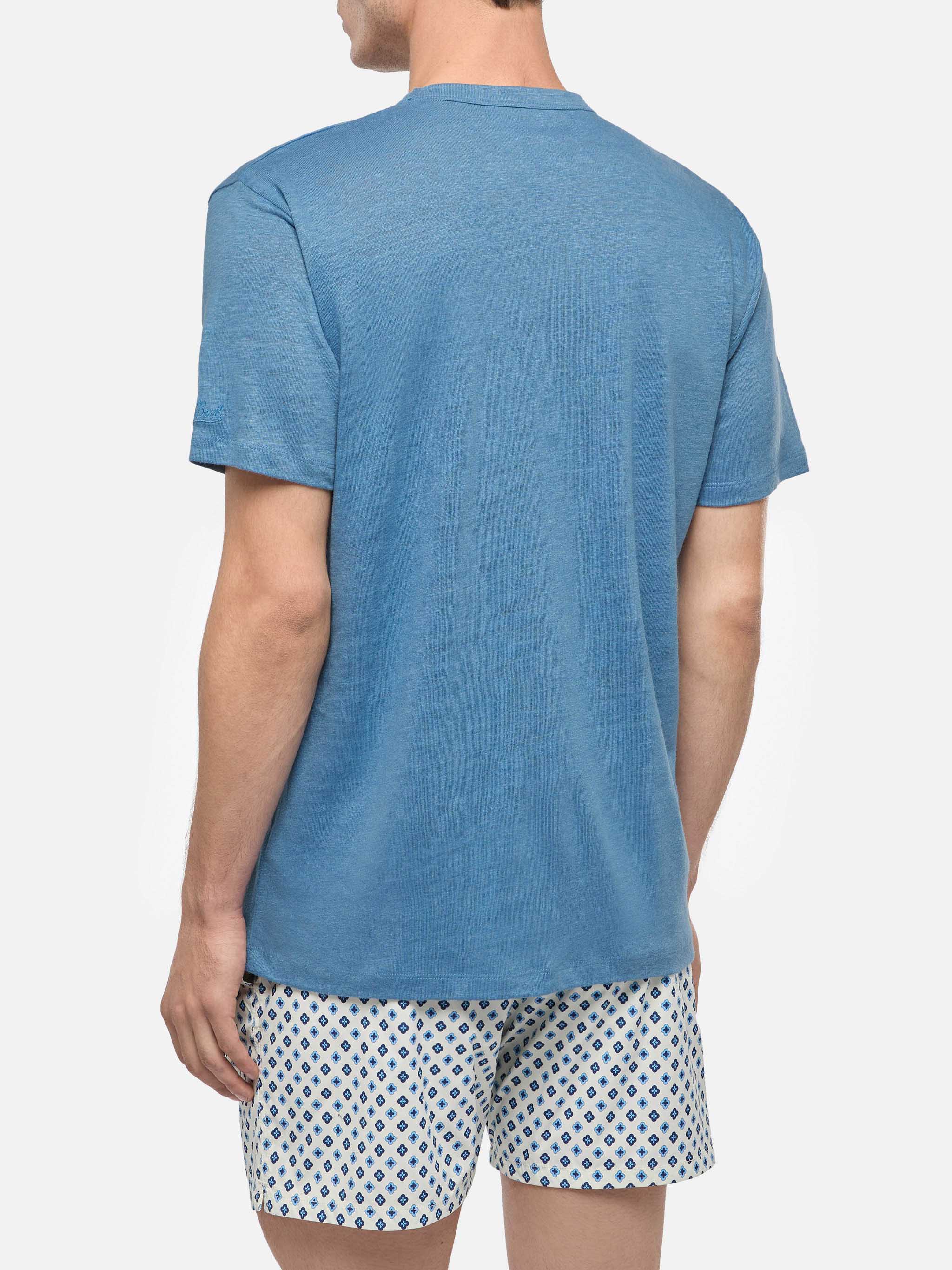 Tshirt Ecstasea in jersey di lino blu polvere - Image 4