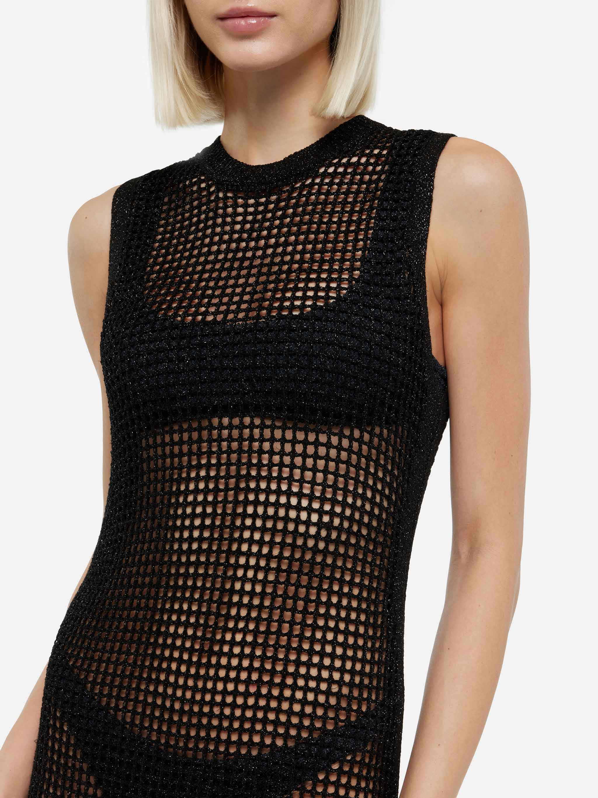 Abito lungo Eileen in rete crochet lurex nero - Image 2