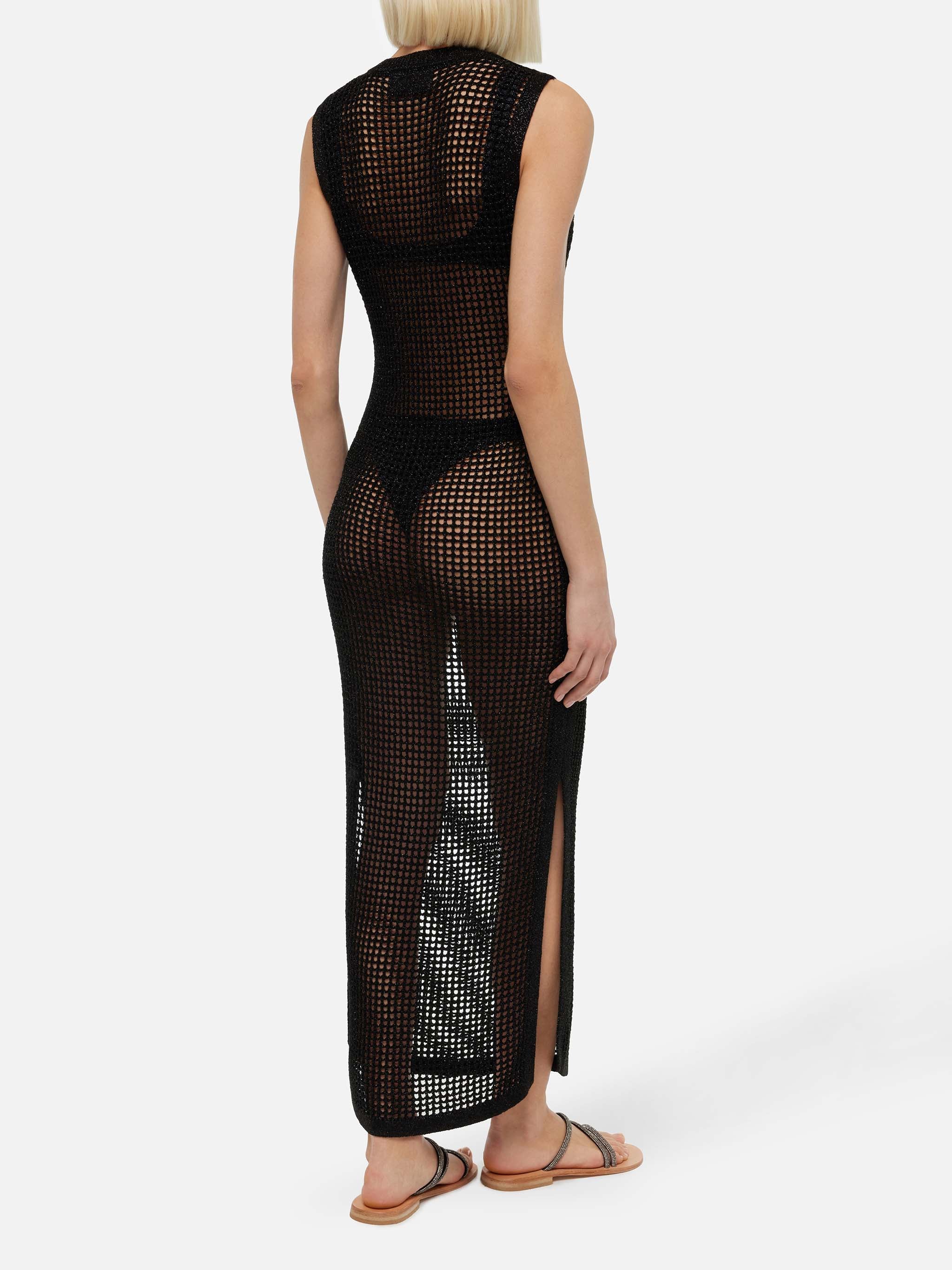 Abito lungo Eileen in rete crochet lurex nero - Image 3