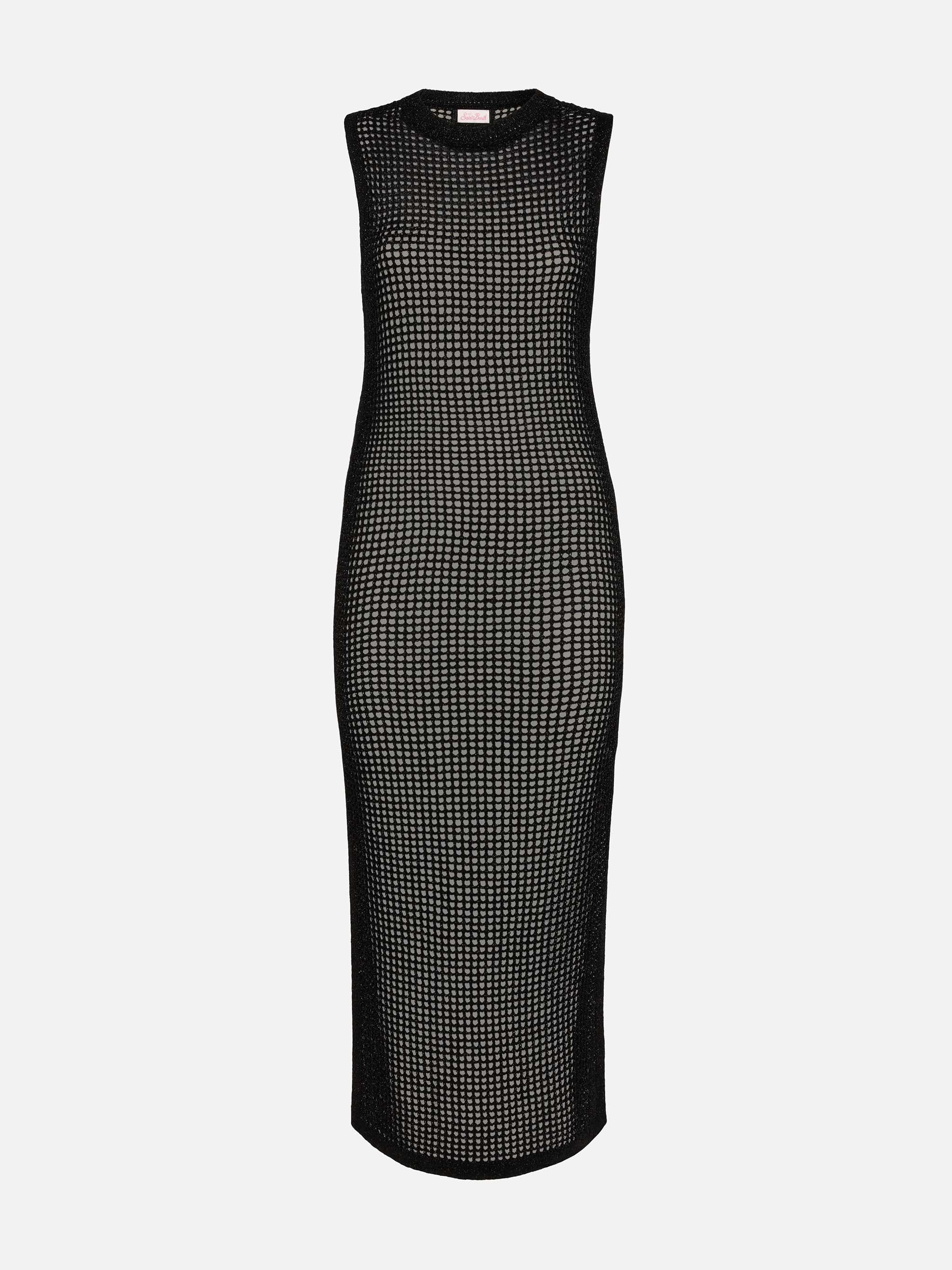 Abito lungo Eileen in rete crochet lurex nero - Image 4