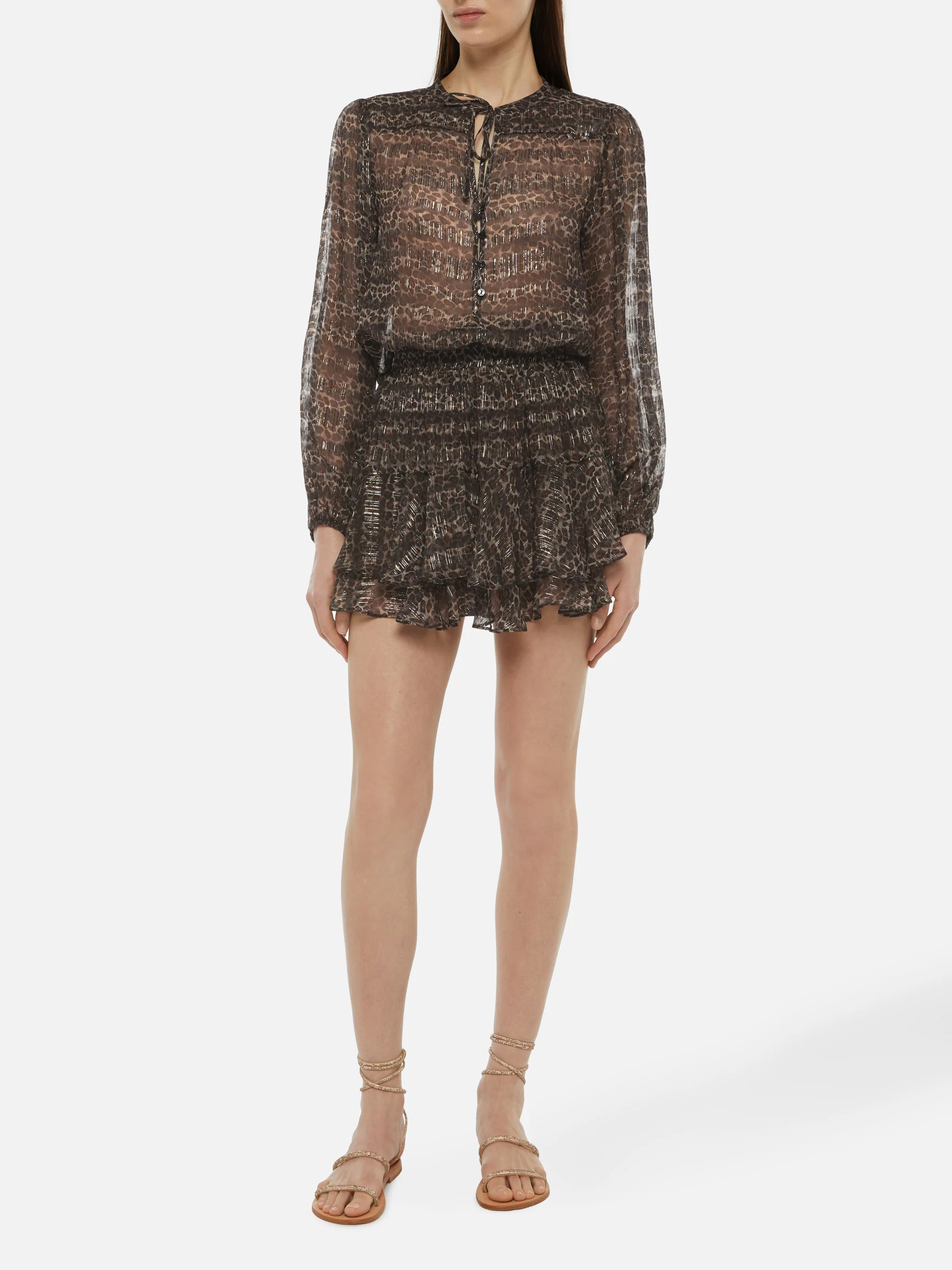 Eivissa mini gonna arricciata in voile di seta lurex con stampa animalier - Image 3