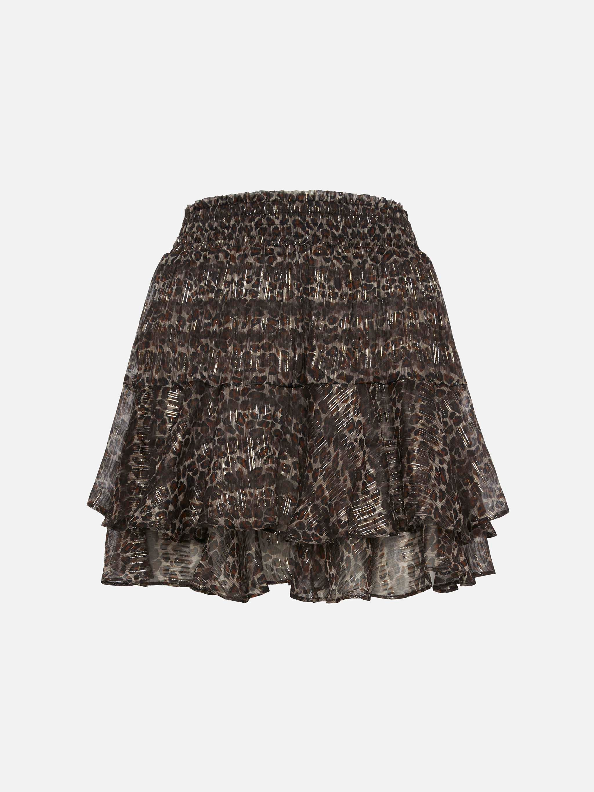 Eivissa mini gonna arricciata in voile di seta lurex con stampa animalier - Image 6